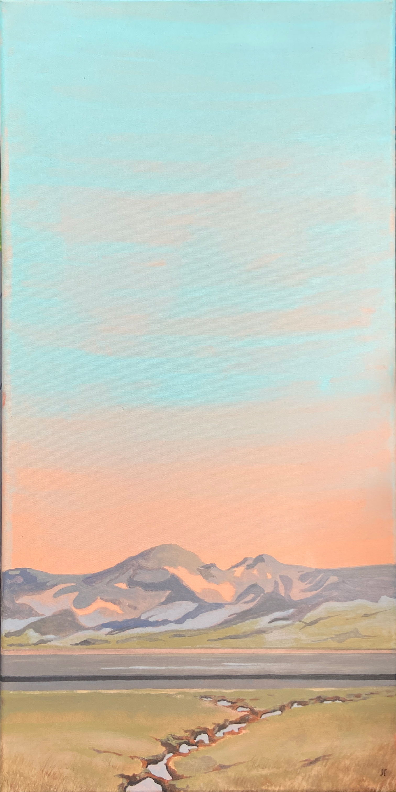 Fjelltur. Akryl på bomullslerret. Vernissert. 40 x 80 cm.