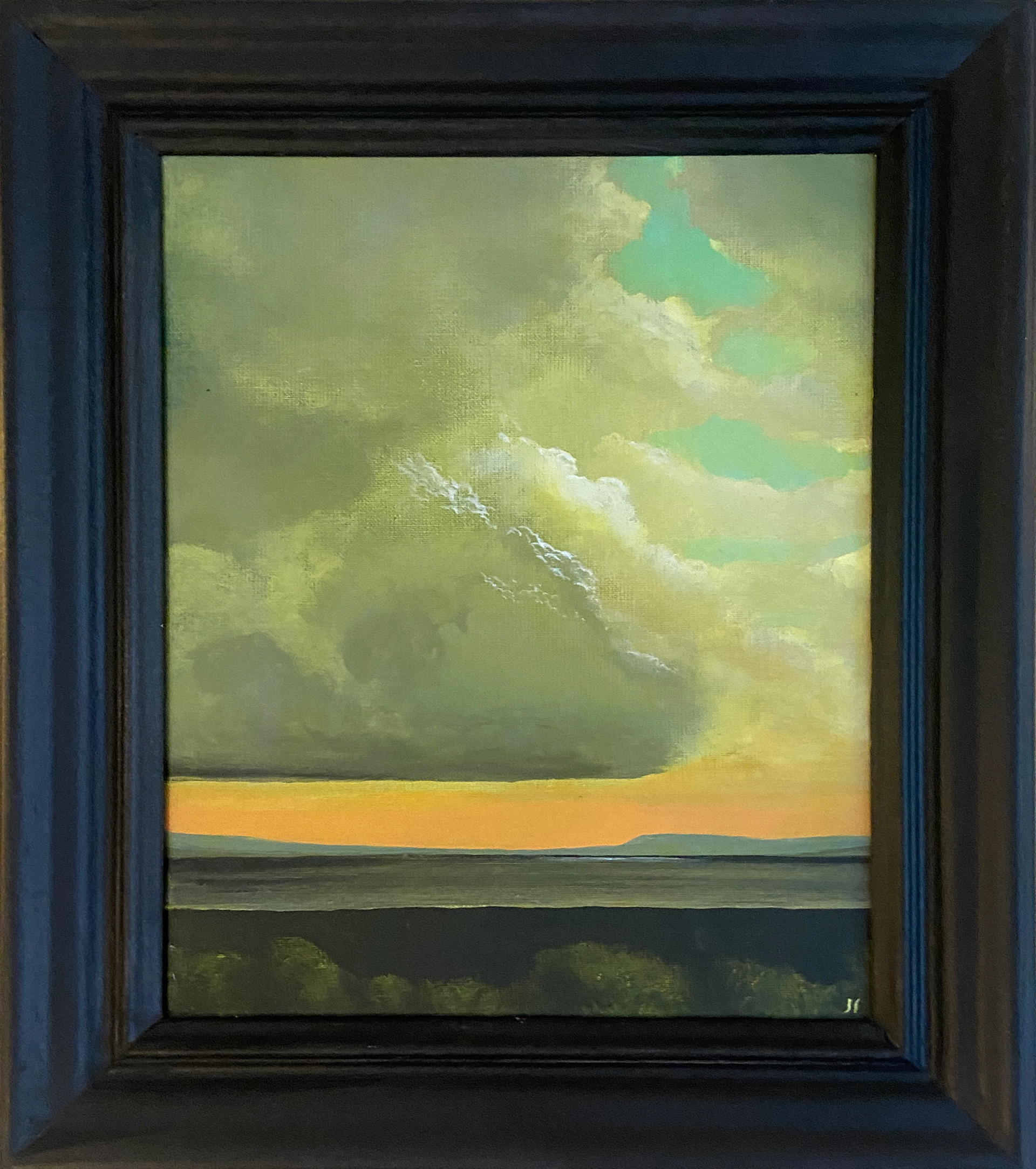 Mjøslandskap. Akryl på linlerret. 38 x 46 cm inkludert ramme.