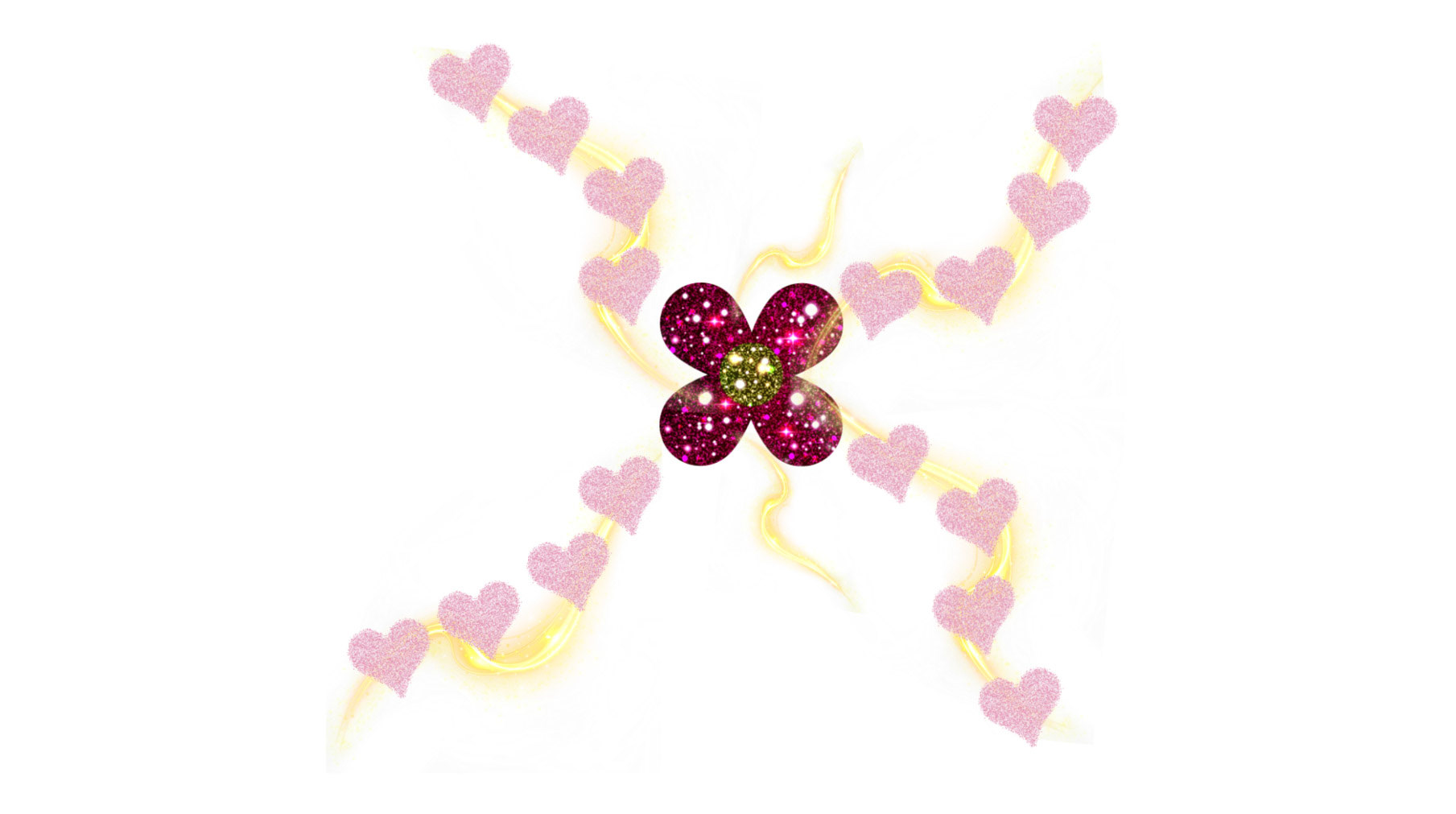 I created this design by building a symmetrical composition around a central floral element, layering glitter textures, heart motifs, and soft glowing accents to form a playful, decorative visual that emphasizes balance, color harmony, and movement. 