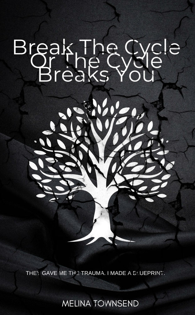 I created this trauma-inspired design by combining fractured textures with a stark central symbol, using contrast, typography, and controlled distressing to visually express the tension between generational damage and the determination to break its cycle. 