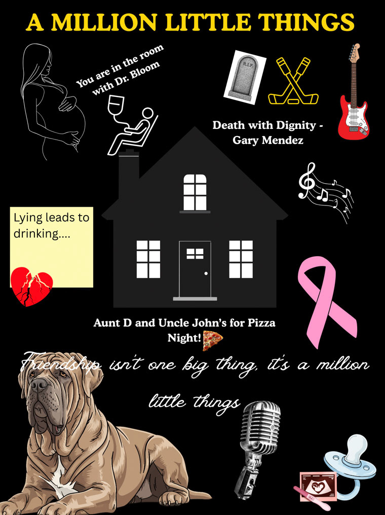 I designed this collage by assembling illustrated icons from the show, organizing them within a balance grid, and layering color, texture, and typography to build a cohesive composition that captures the series' charm through curated visual storytelling. 