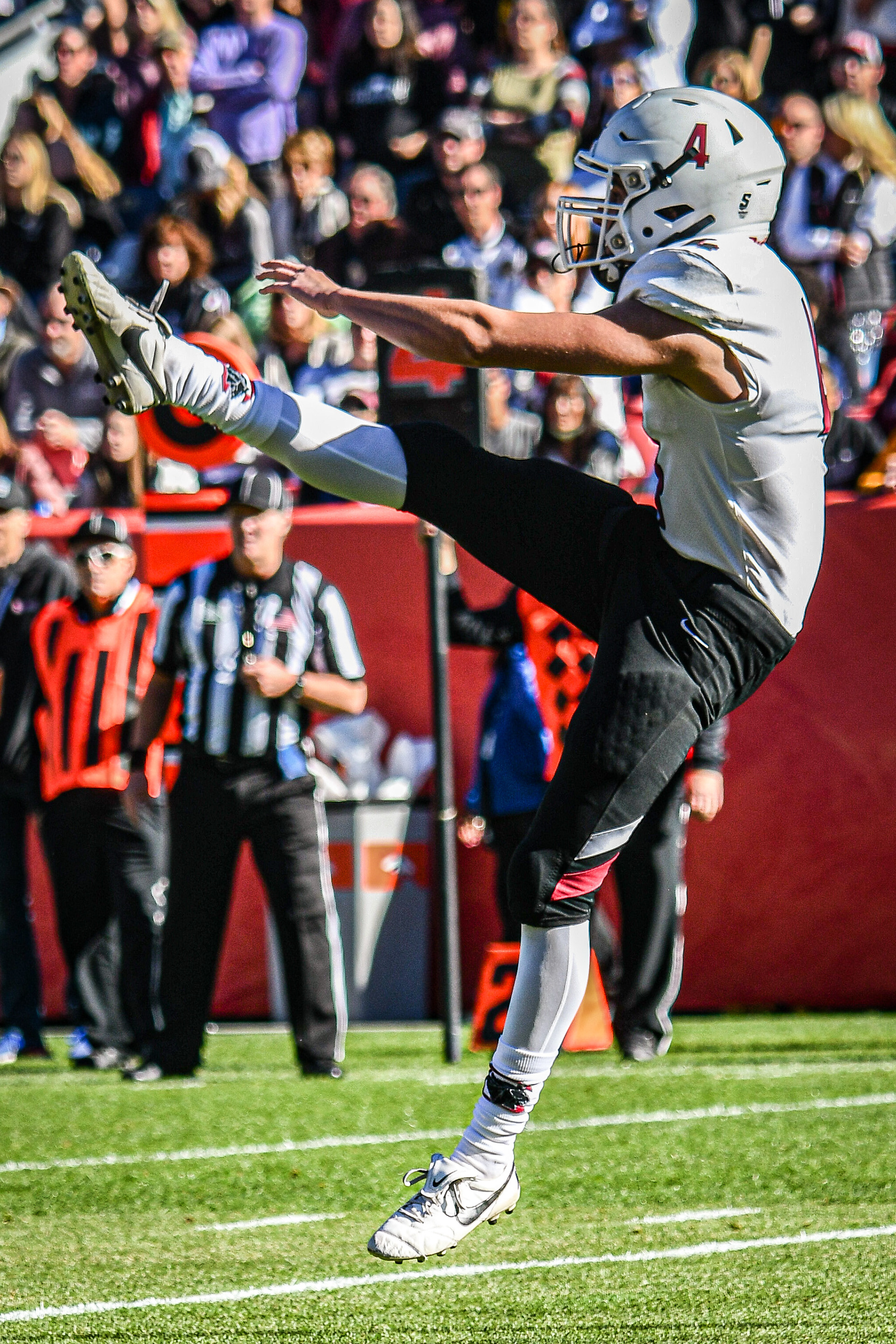 During the 2021 4A Colorado Football State Championship game, a Chatfield player punts the ball. Chatfield defeated Erie in a nail biting game, 41-34 on an unusually warm Saturday in early December.