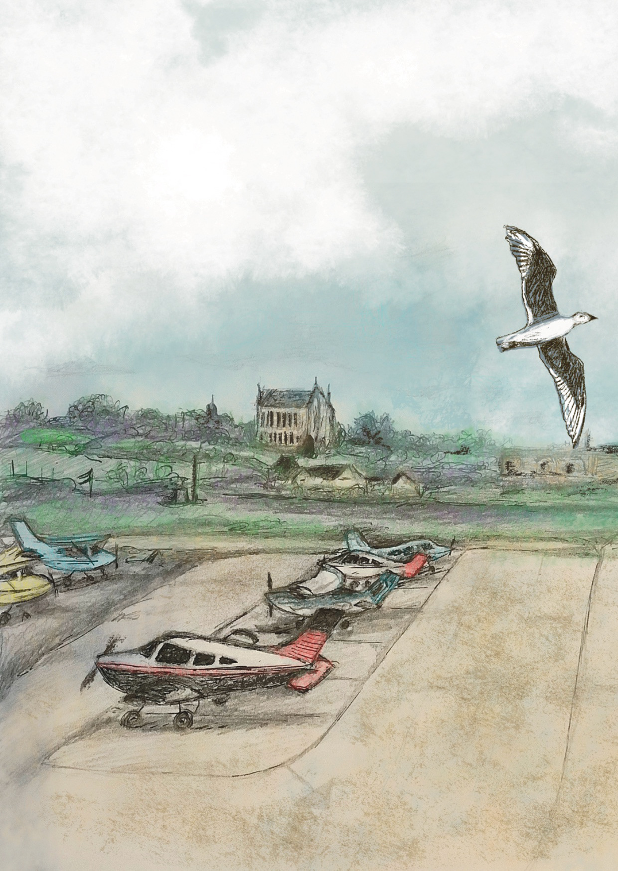 Brighton City Airport - Pencil & Watercolour - Lois Pawson 2025