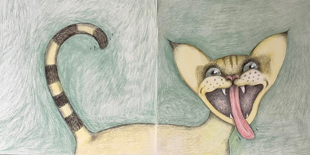 Oh No Flo roars no no no - oil & pastel pencil - Lois Pawson