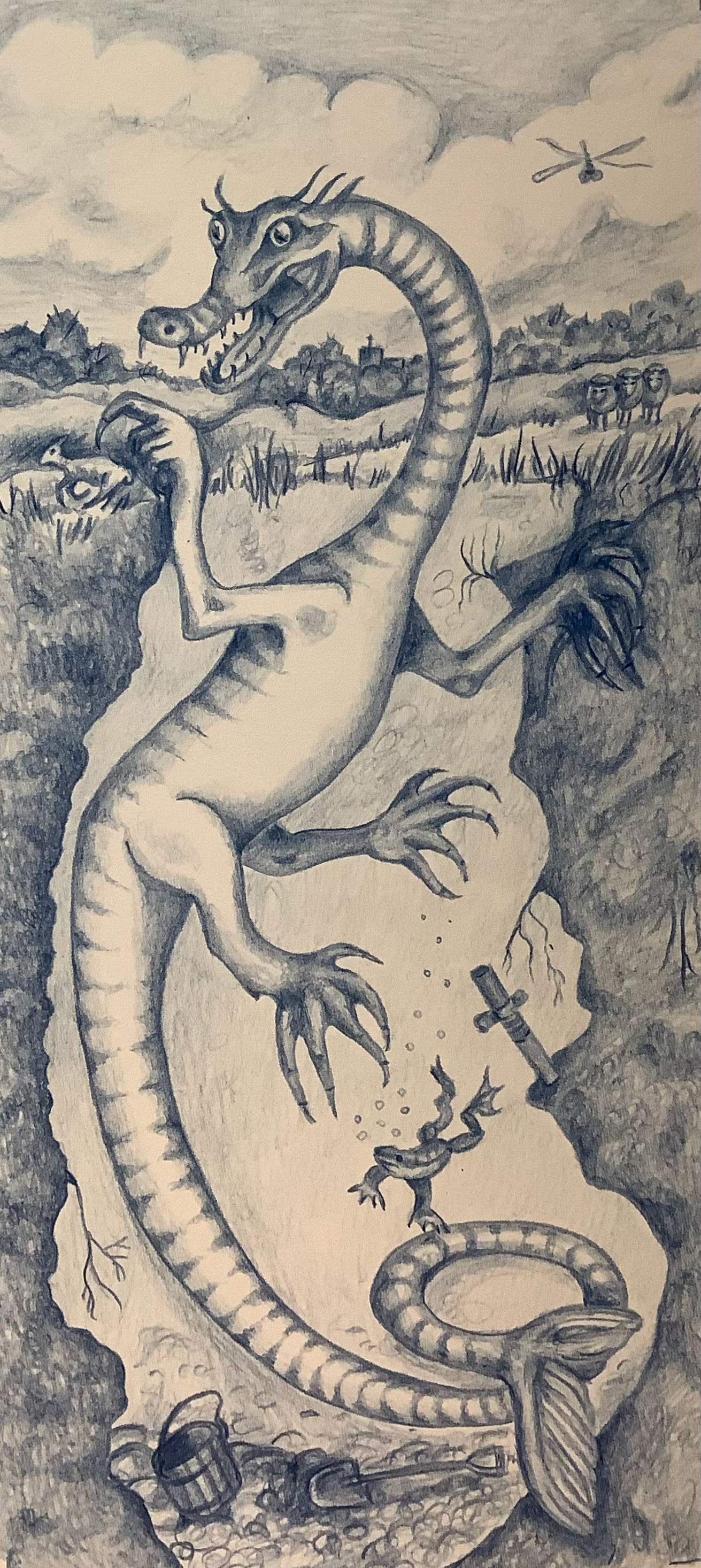 Knucker Snacking on Sheep - Drypoint Intaglio Print - Lois Pawson - 2025