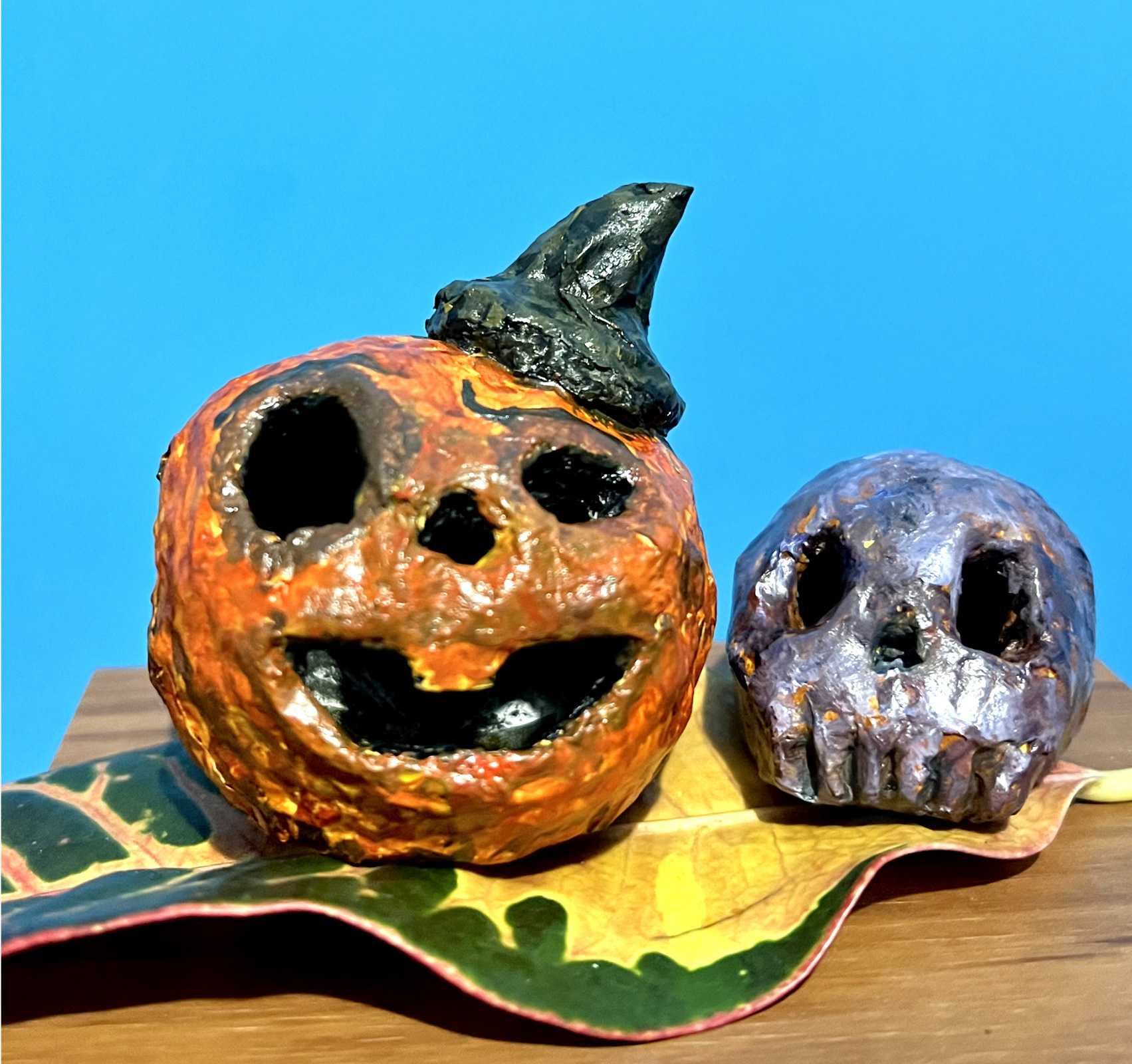 Pumpkin and skull