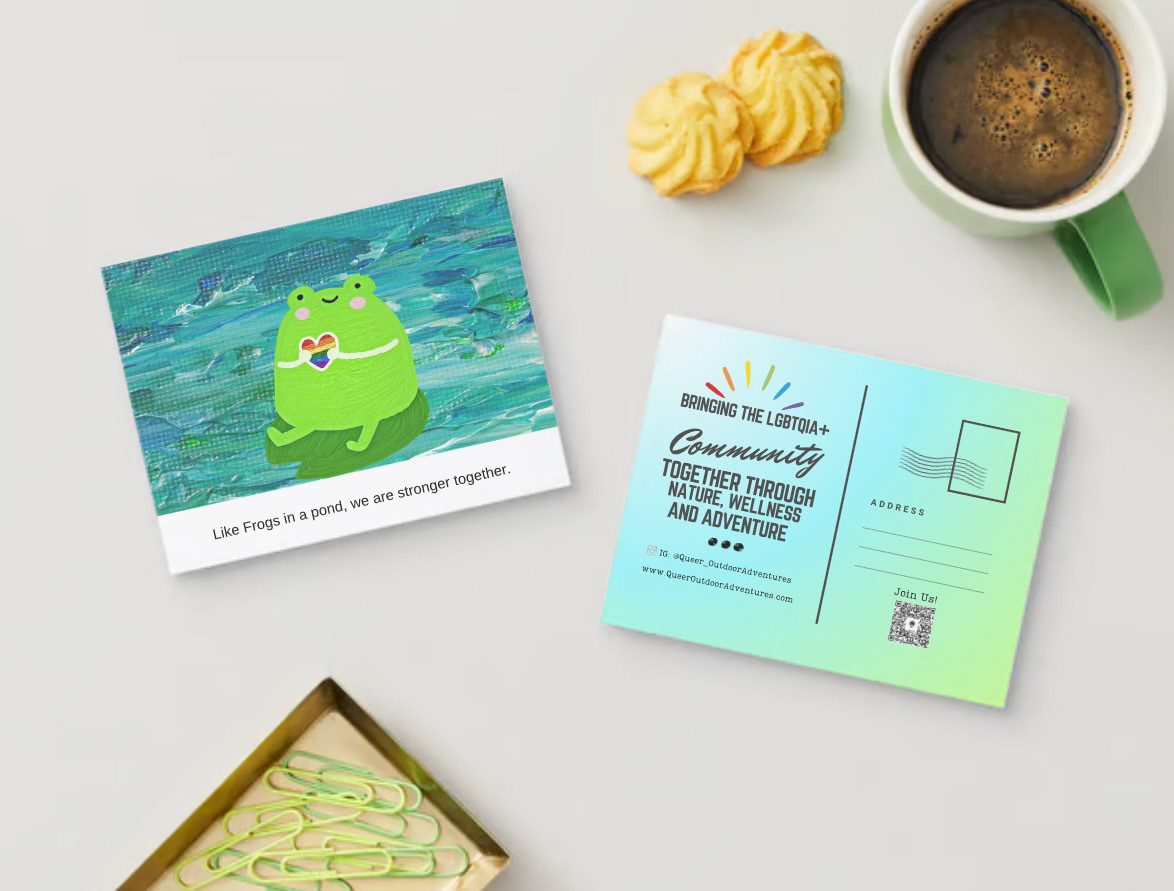 Display of QOA postcards front and back
