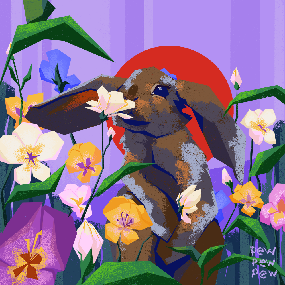 Bunny with Pansies Postcard