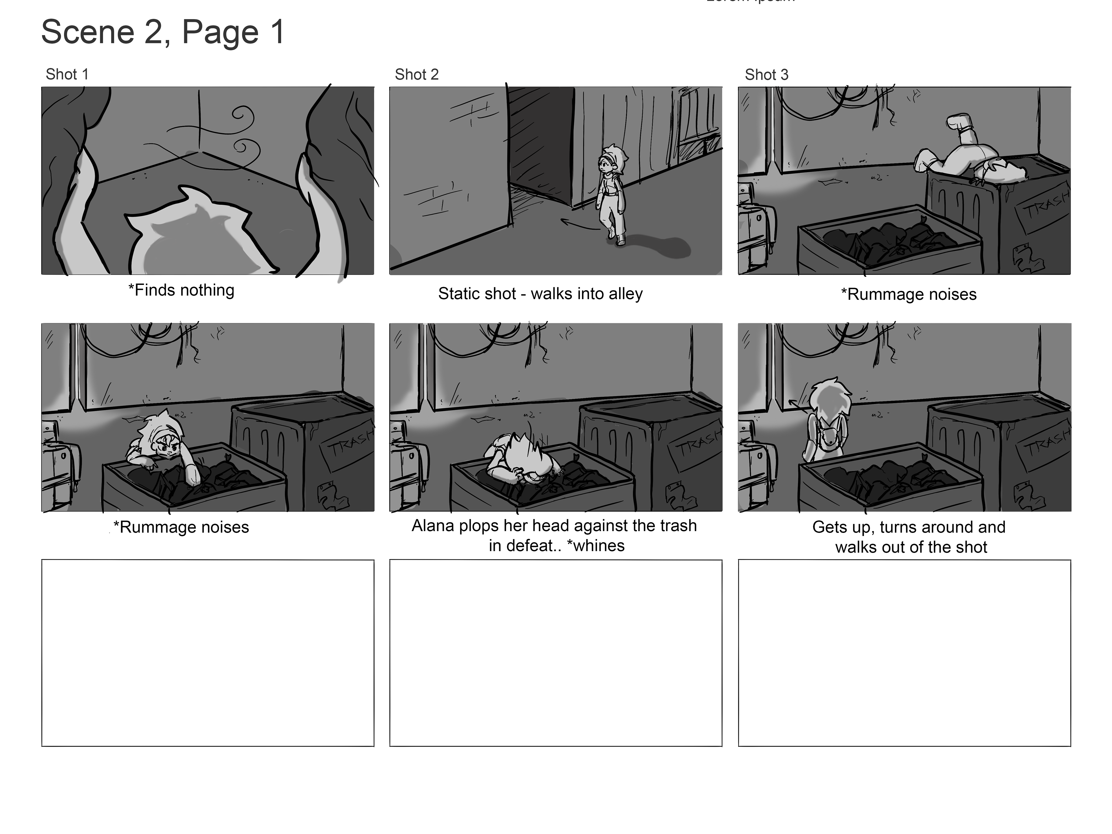 Cleaned up storyboard roughs, art only