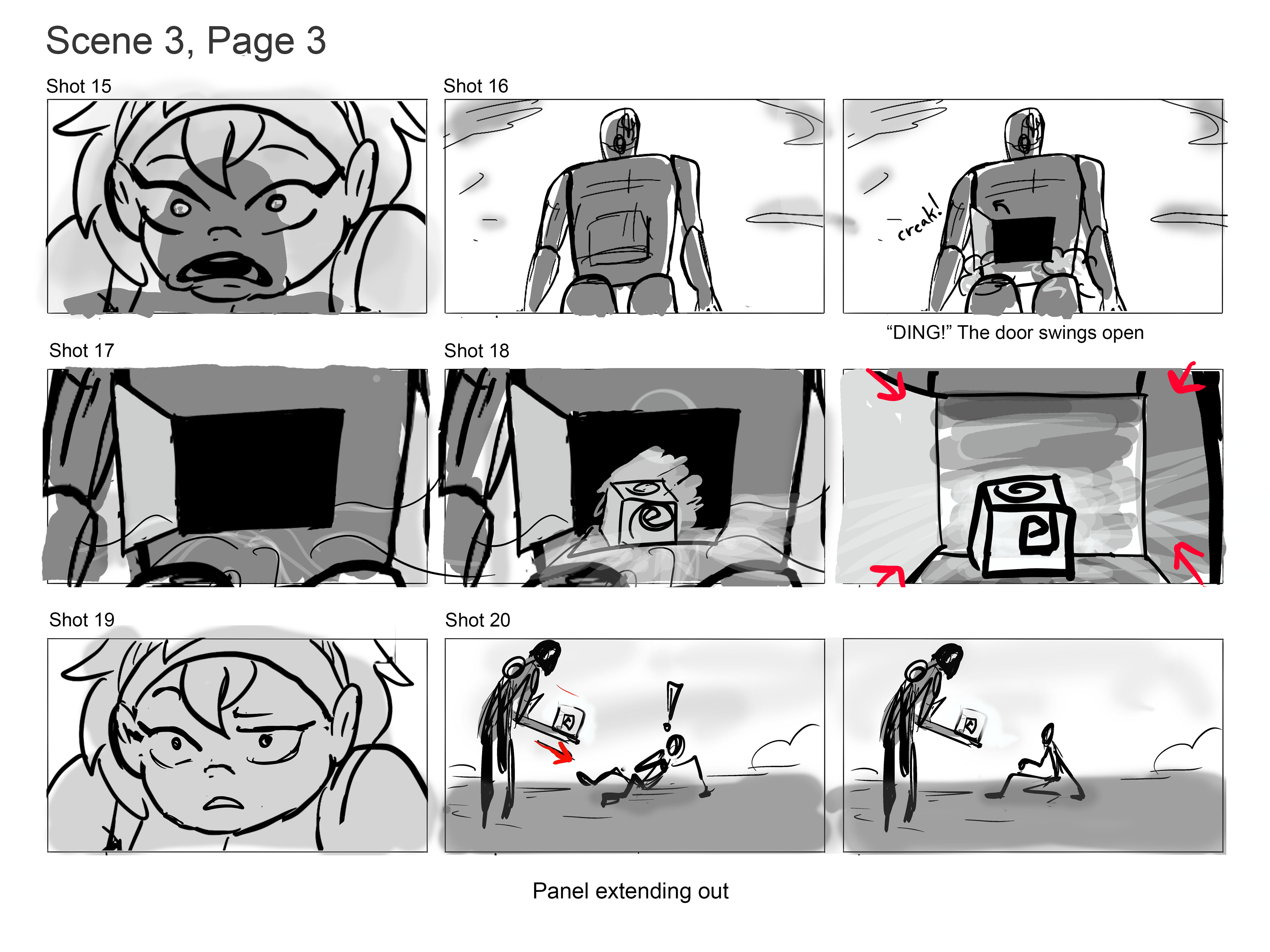 Cleaned up storyboard roughs, art only