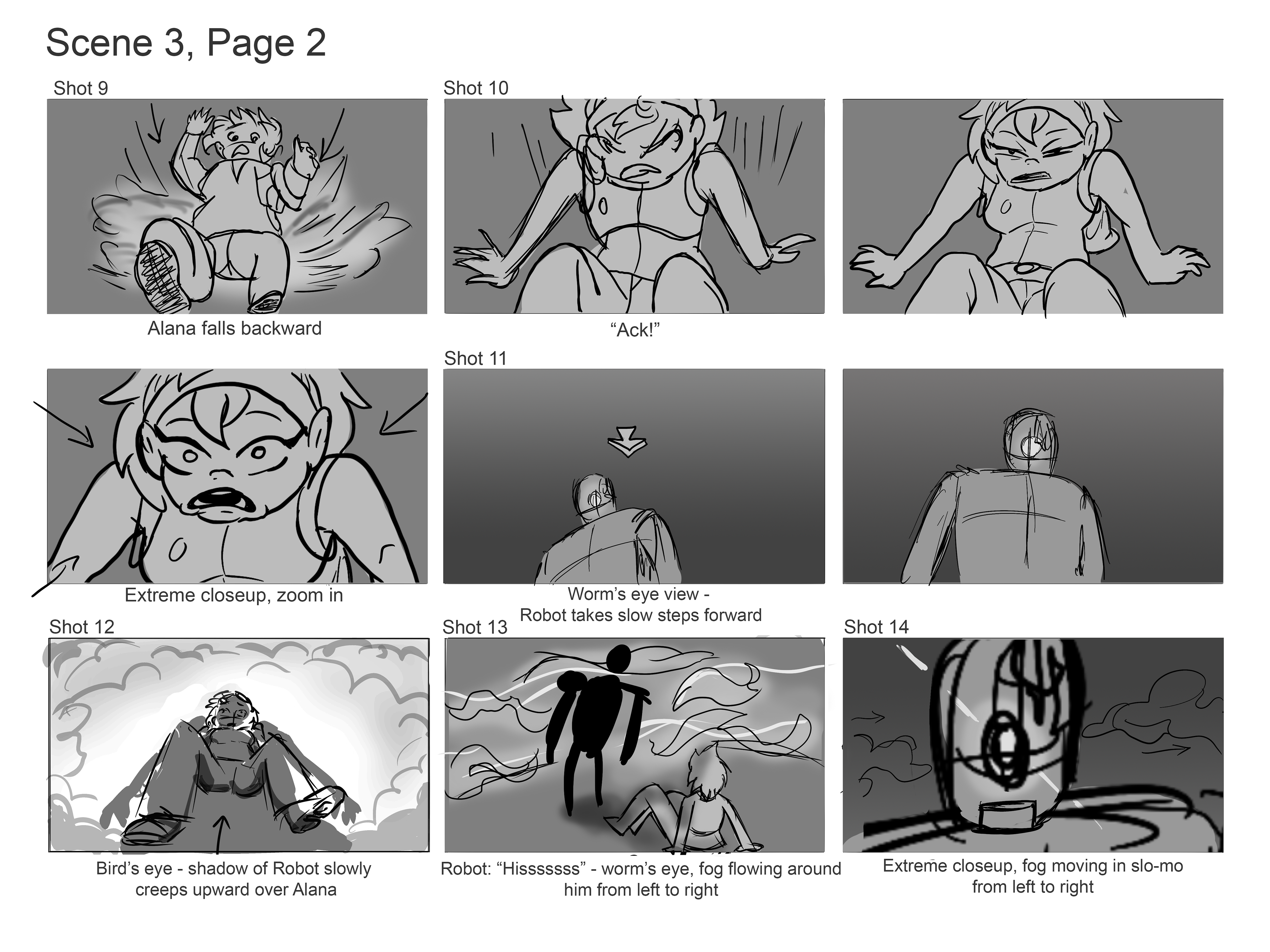 Cleaned up storyboard roughs, art only