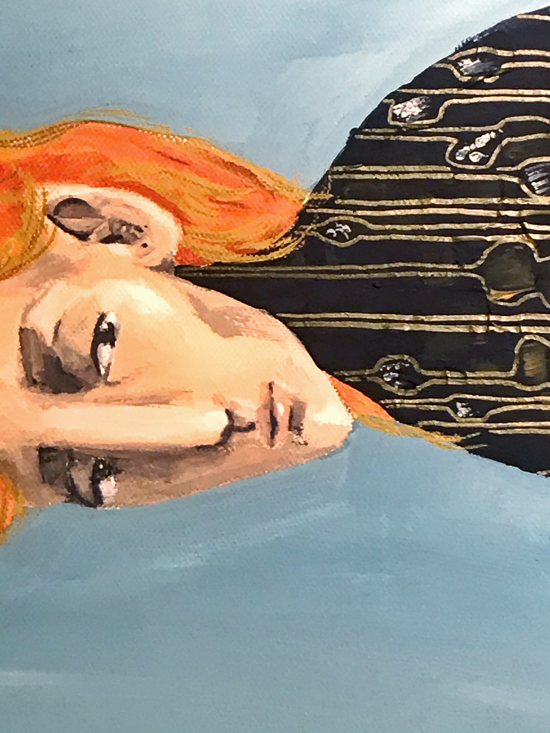 Untitled // 50x70 acrylic painting with golden details on canvas, detail