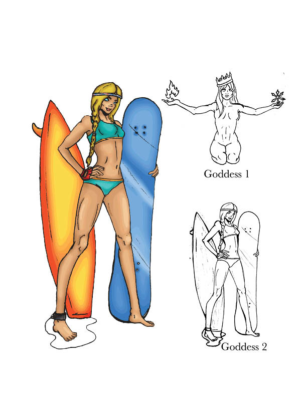 Original Character Design for Fire & Ice Apparel- Surf/Snow Goddess