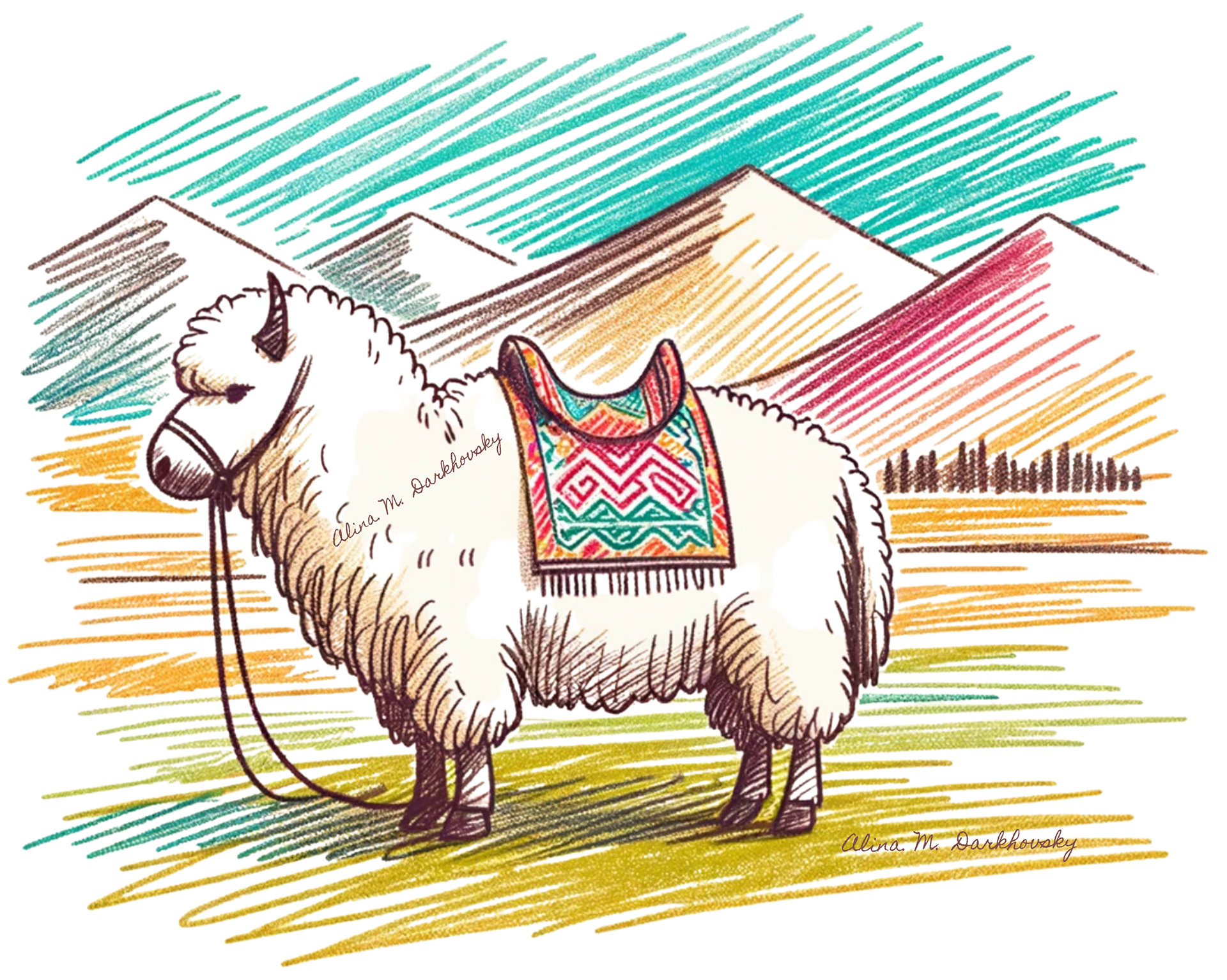 llama, alpaca drawing