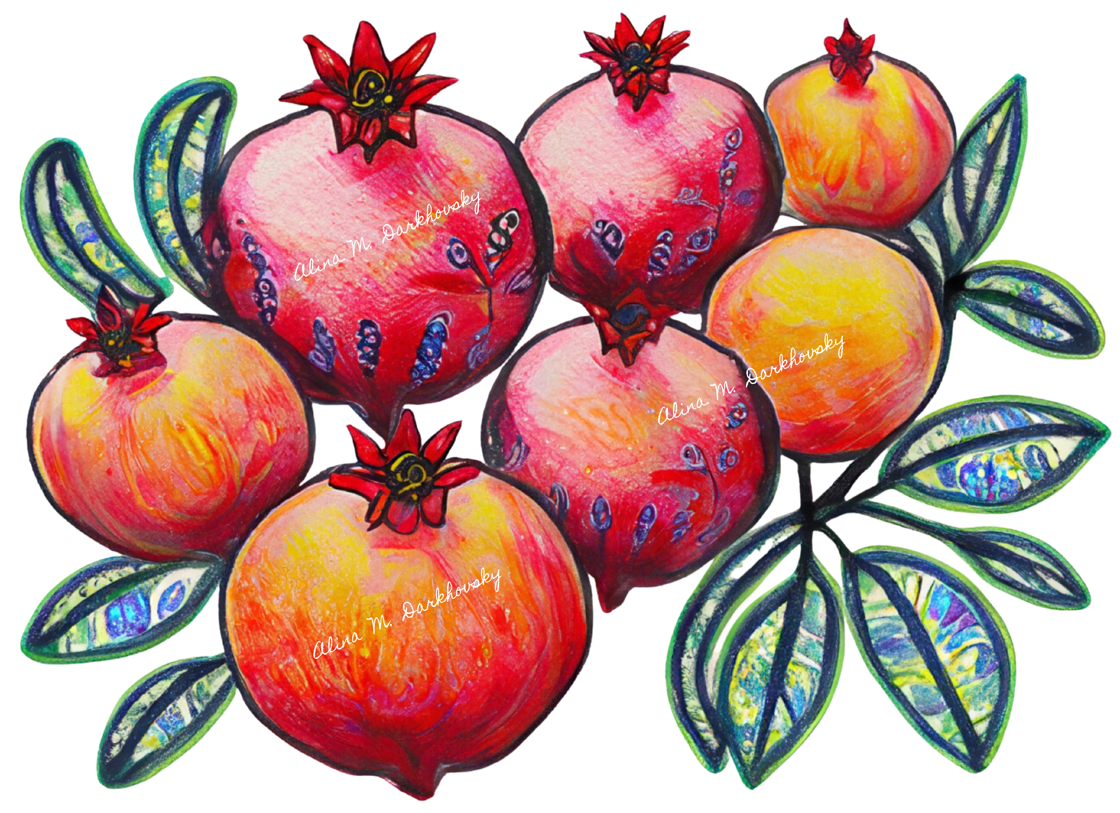 cluster of pomegranates illustration