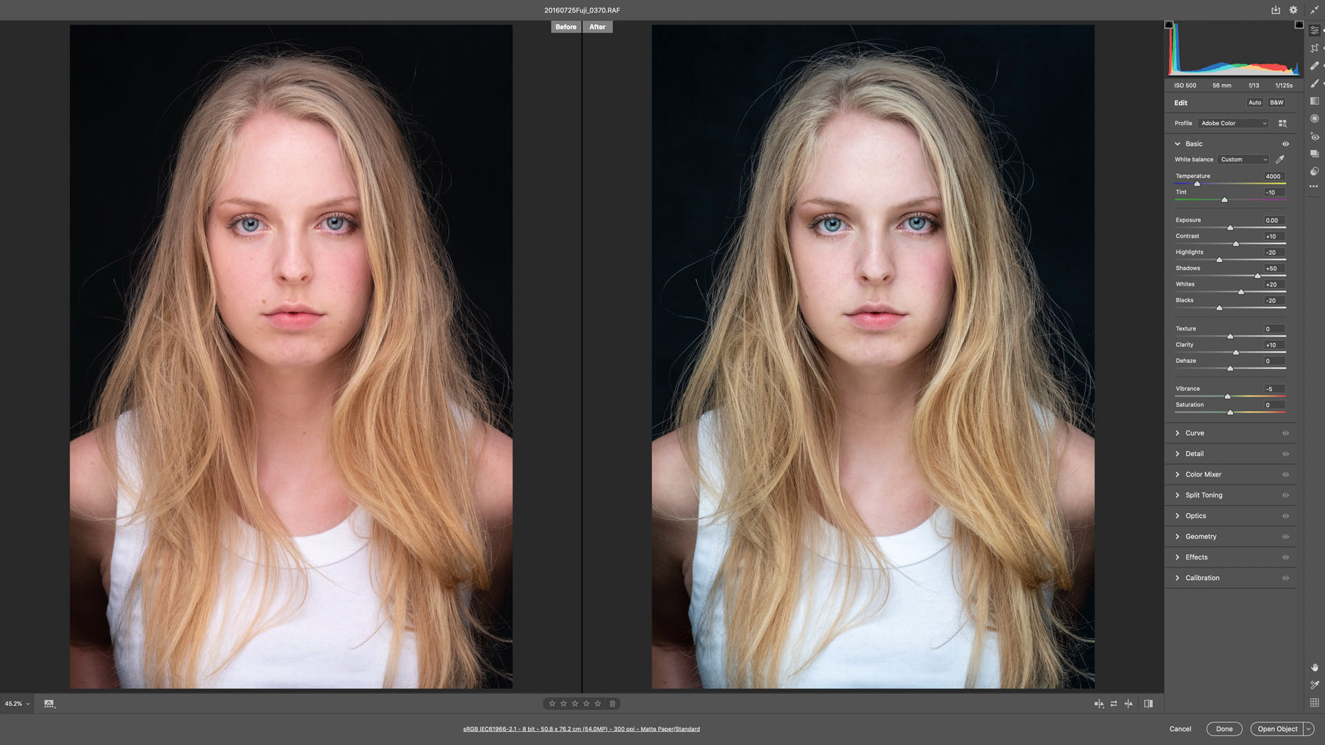 Before and After in Lightroom