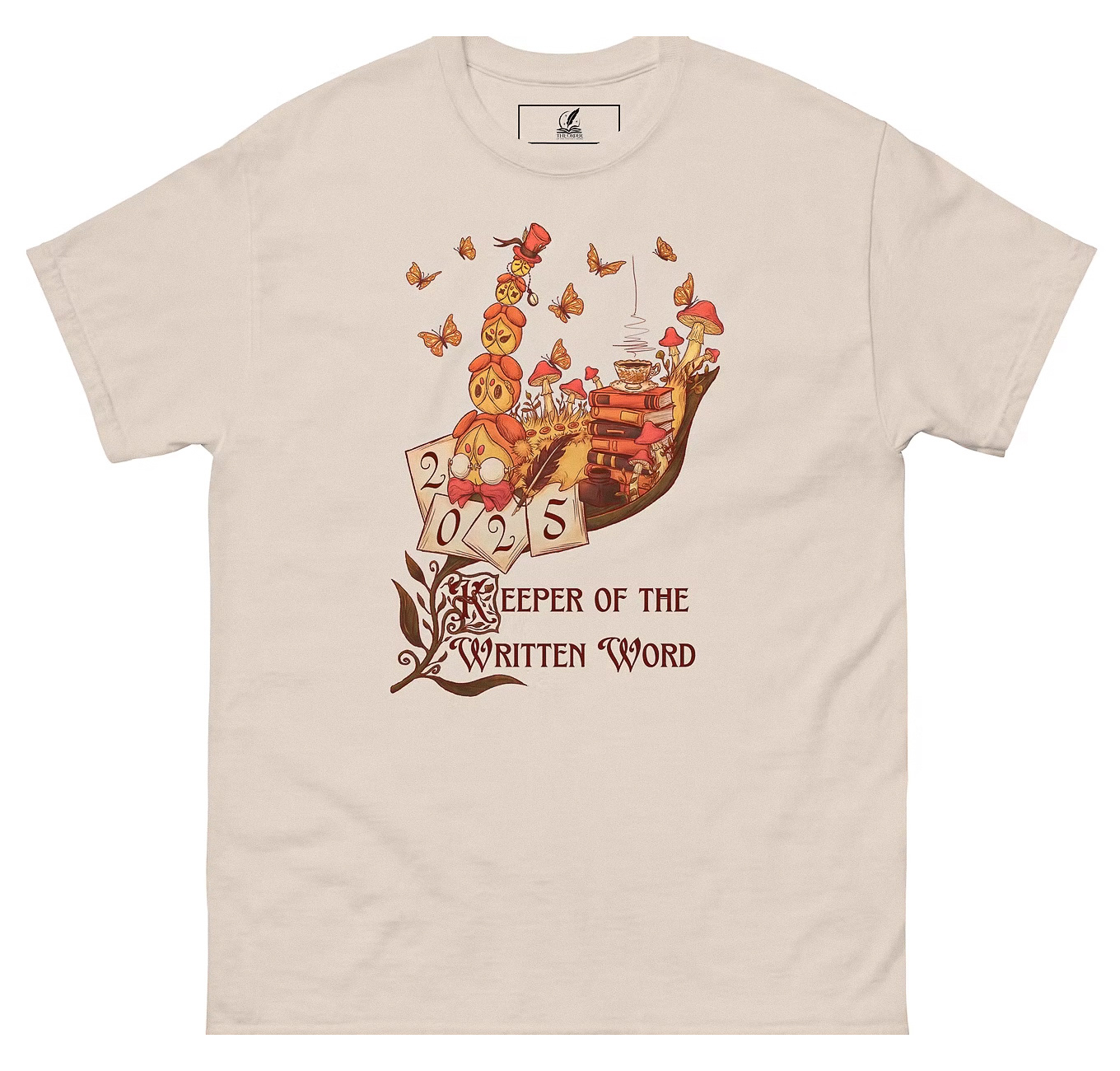 Madhatterpillar mascot illustration for writing challenge Keeper of the Written Word t-shirt