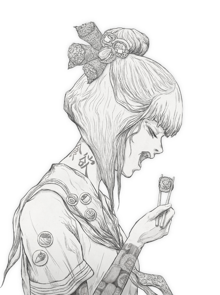Lineart of cover illustration for Japan Bunka magazine