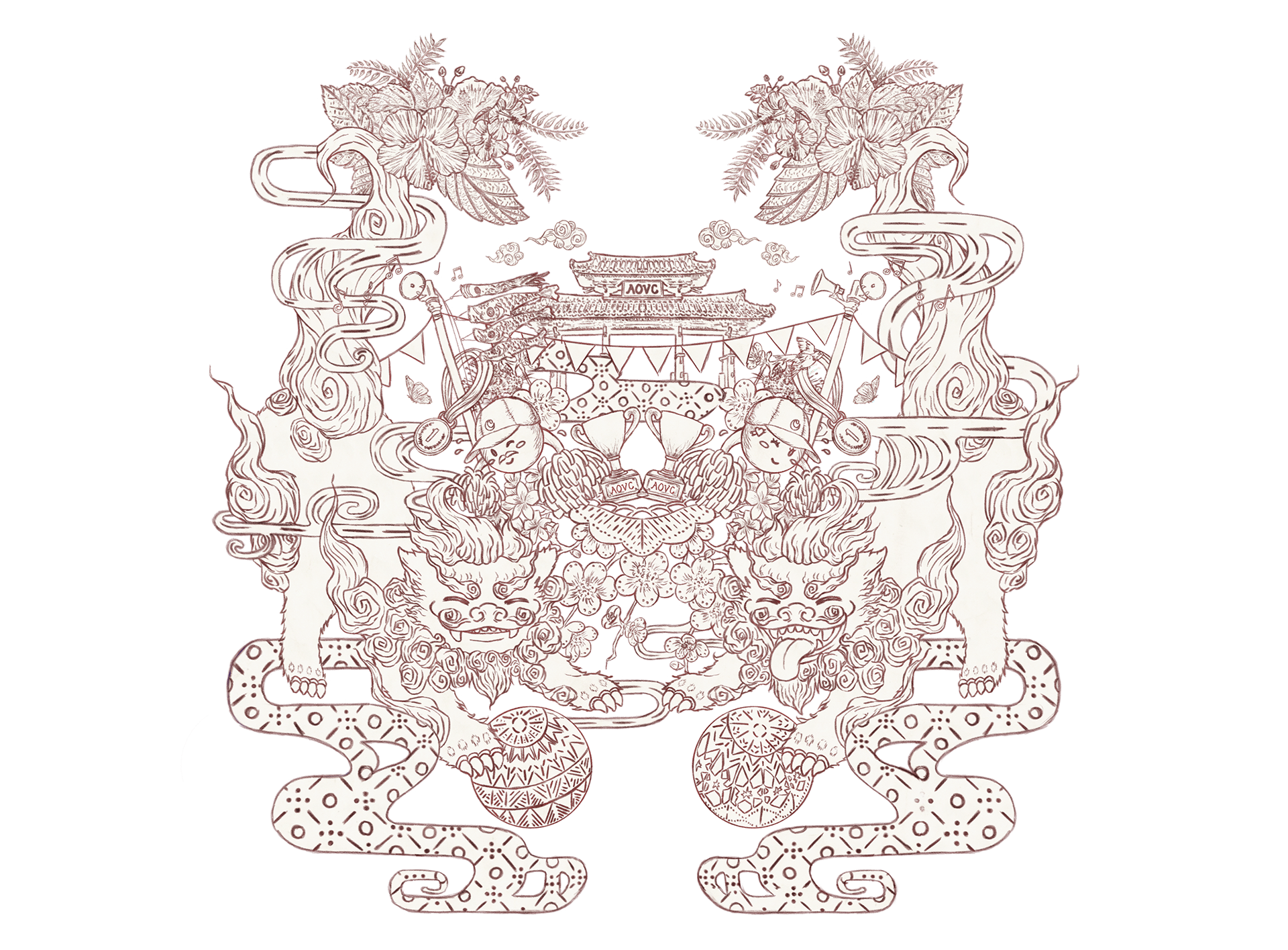 Lineart of illustration for the 51st Undokai Multi-Sports Festival of Okinawa Association of Vila Carrão