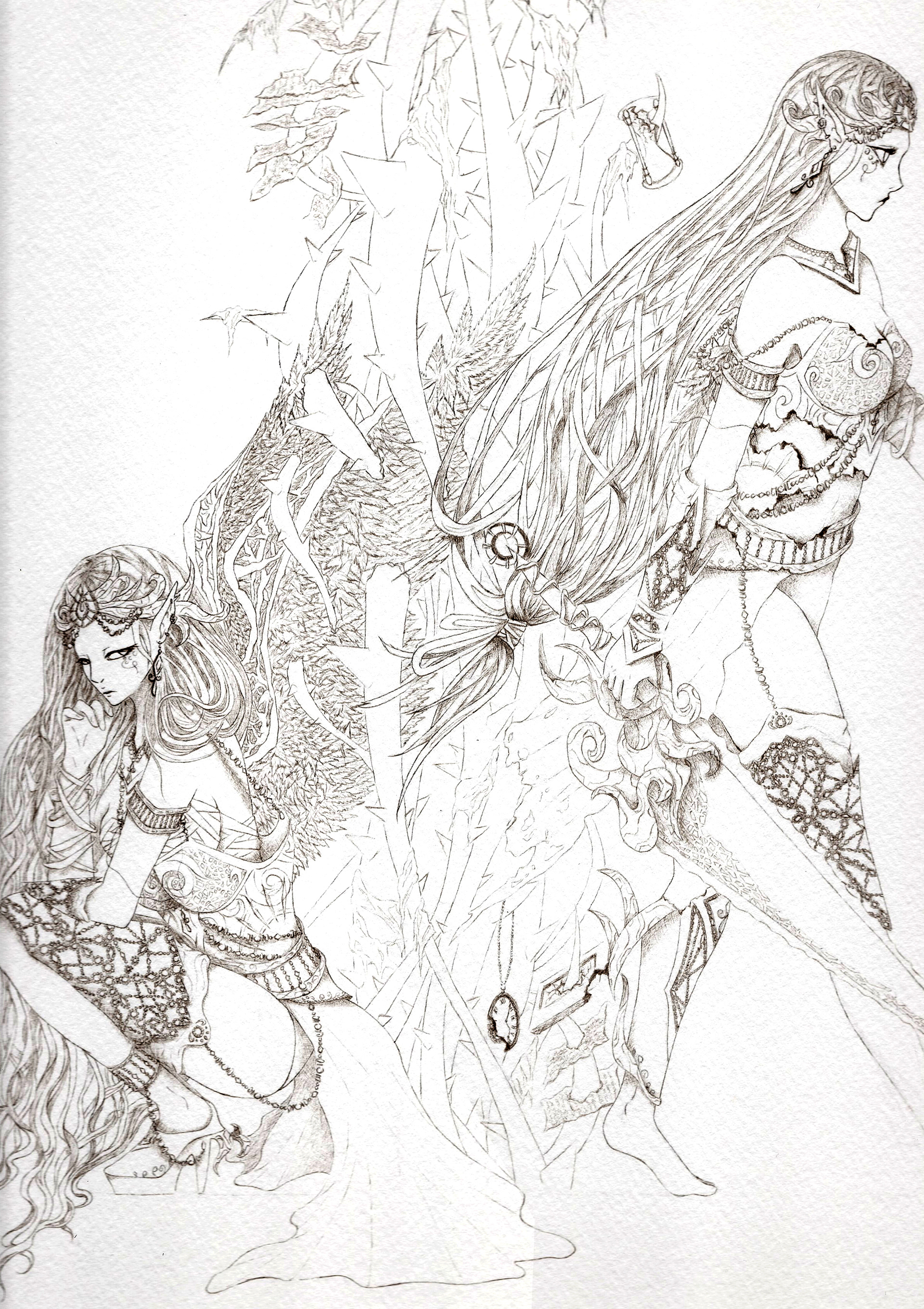 Line art drawing 翼 -Tsubasa- (Wings)