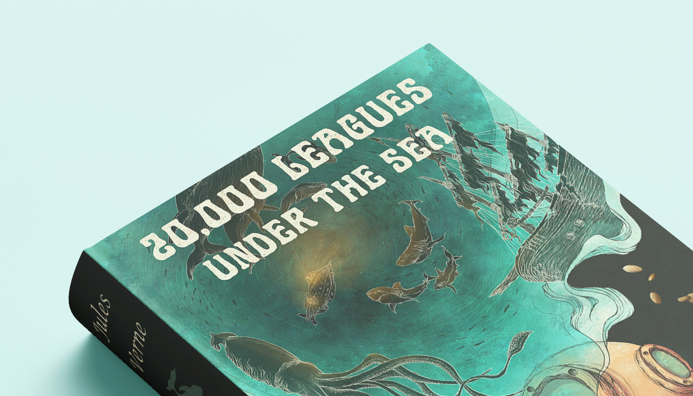 Cover illustration for the book 20,000 Leagues Under The Sea
