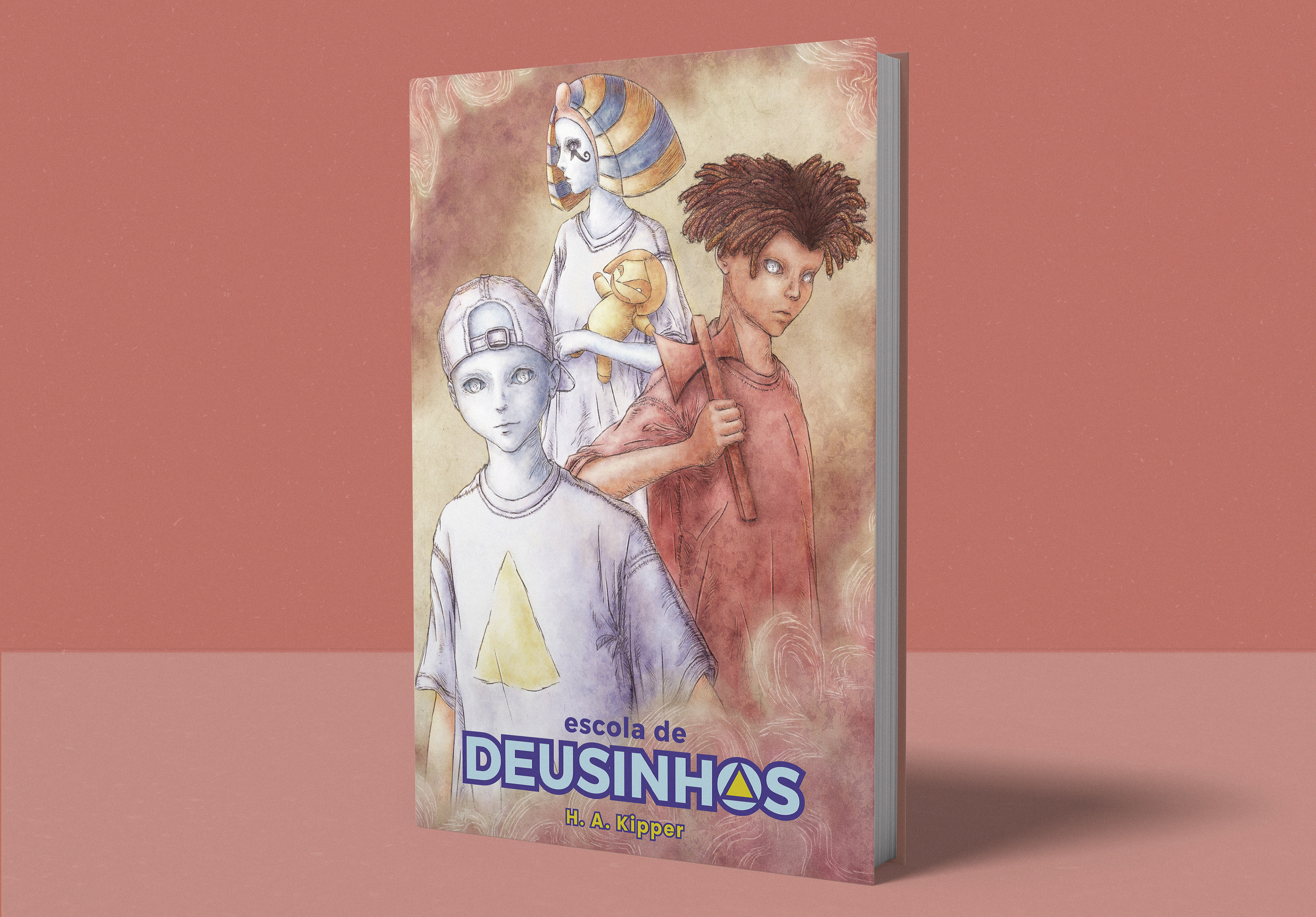 Book cover illustration of characters of comic strip series Escola de Deusinhos