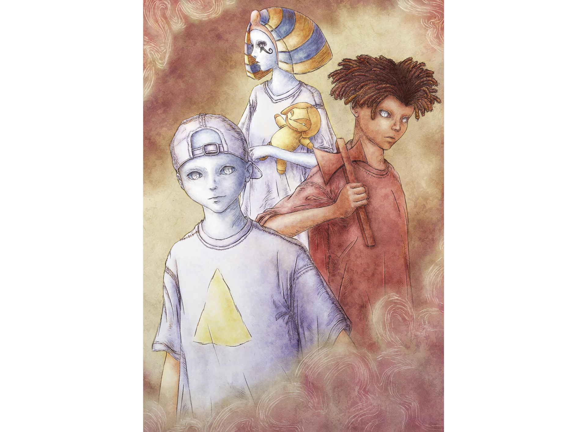Illustration of characters of comic strip series Escola de Deusinhos
