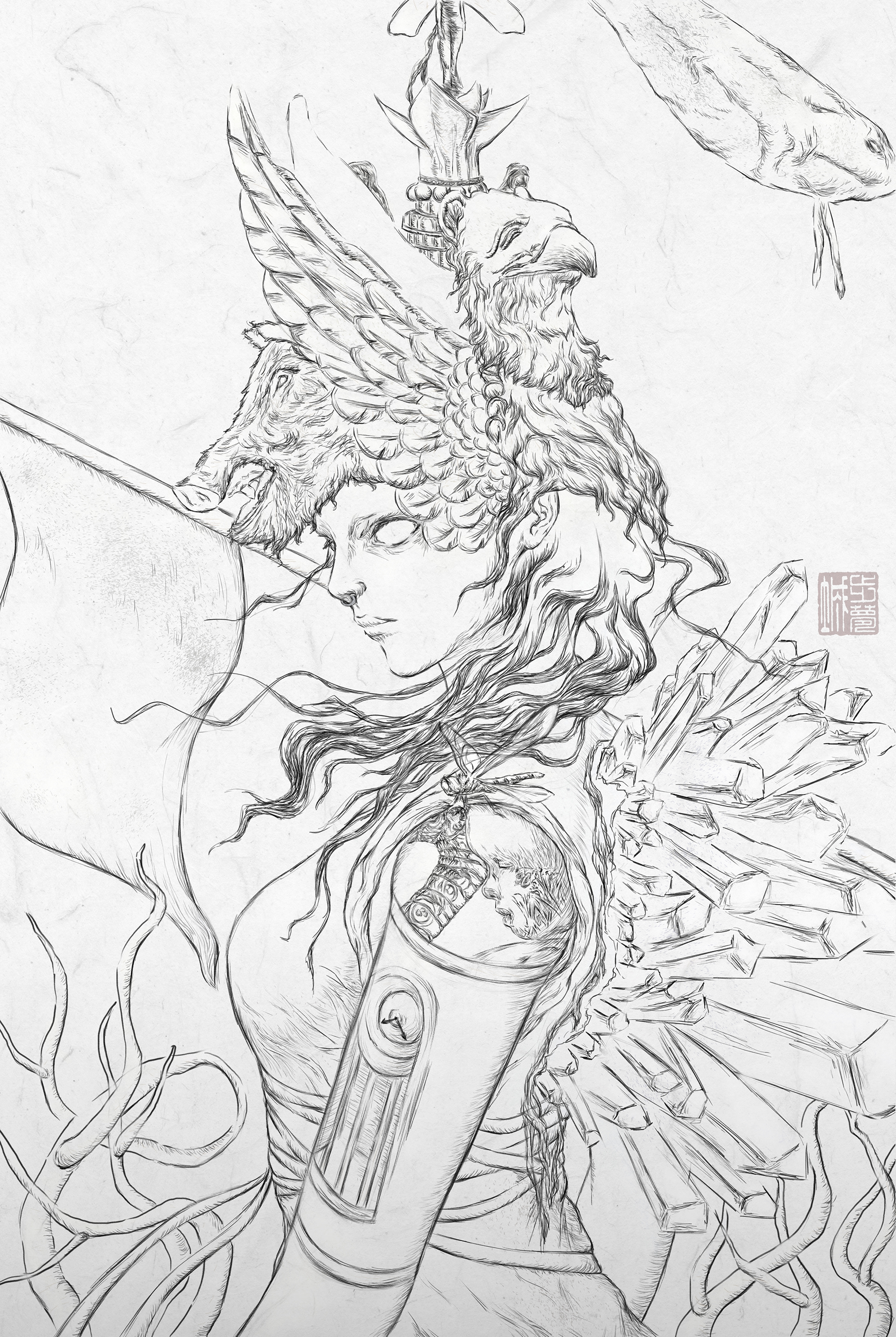 Lineart of concept poster created to celebrate the 20th anniversary of Linkin Park's first album Hybrid Theory