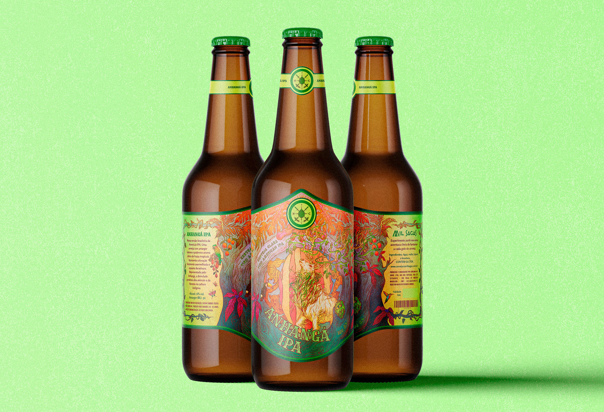 Mil Sagas Brewery beer bottle label illustration