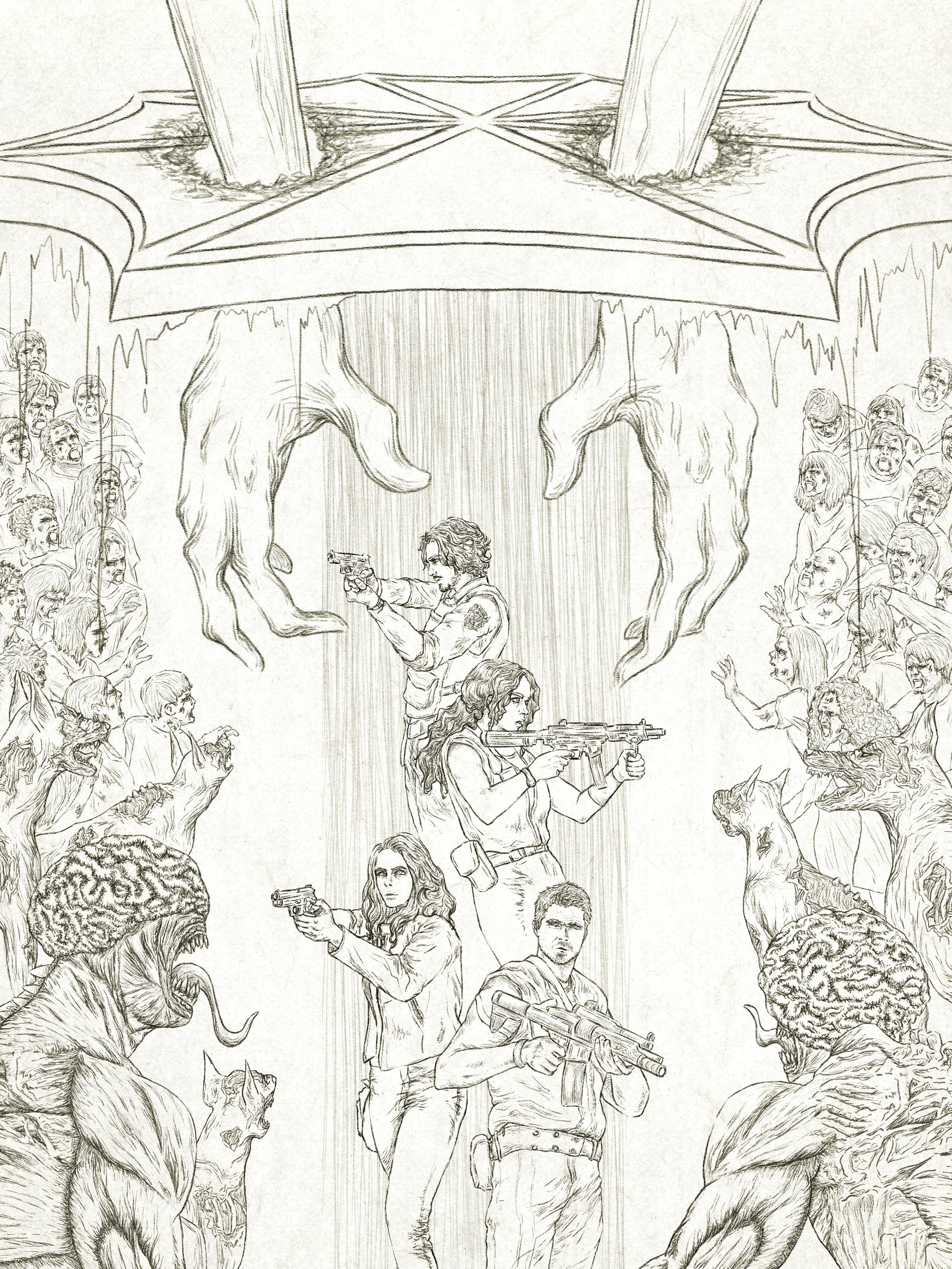 Lineart of promotional poster created for the release of the film Resident Evil: Welcome To Raccoon City