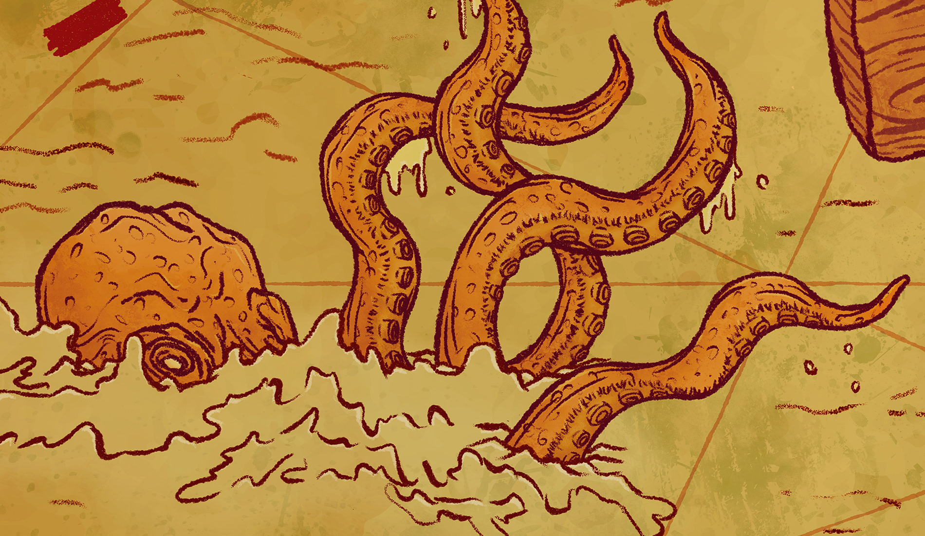 detailed treasure map illustration with octopus