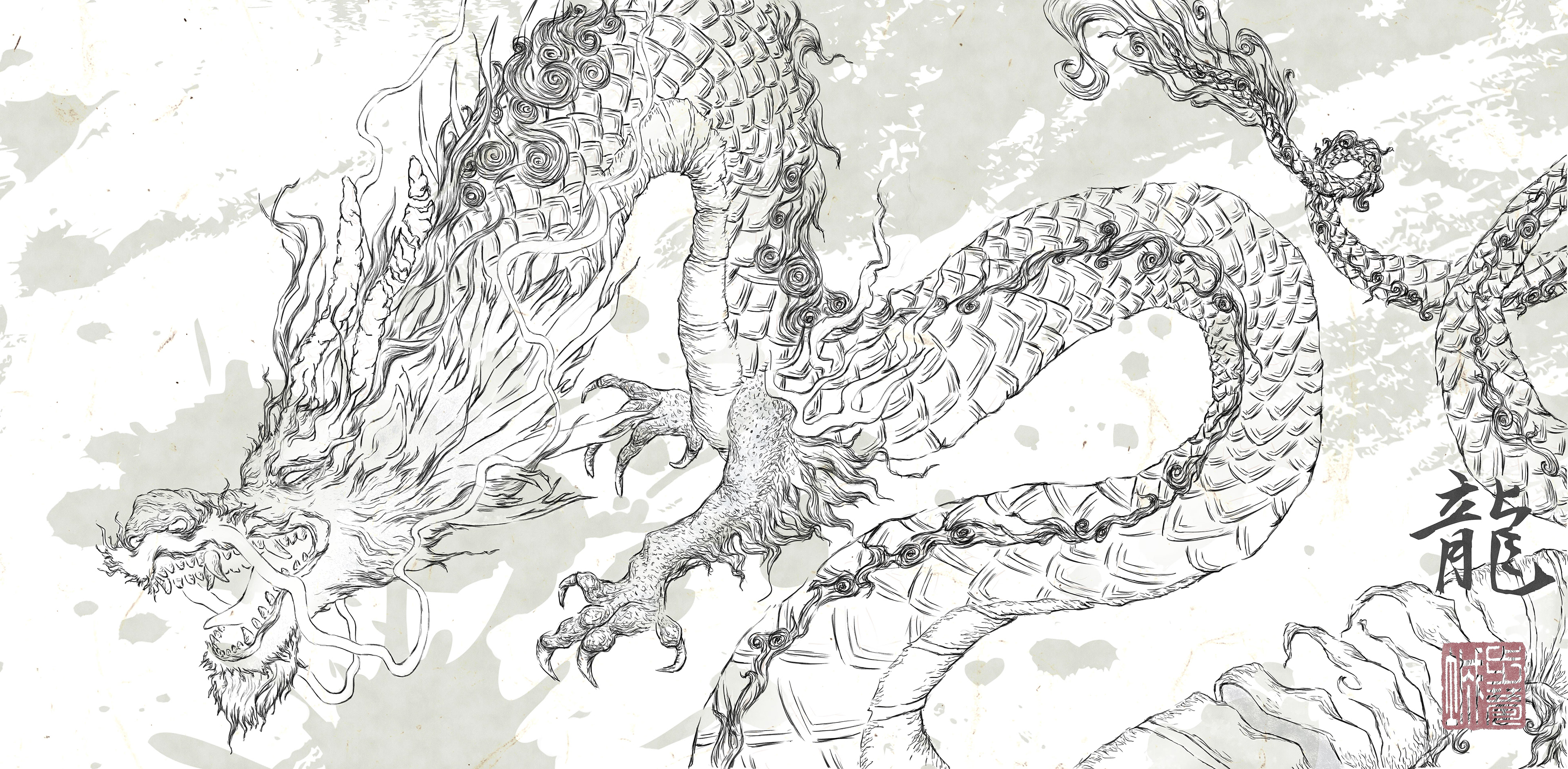 Lineart of cover illustration for the book Whispers Of Eastern Dragons