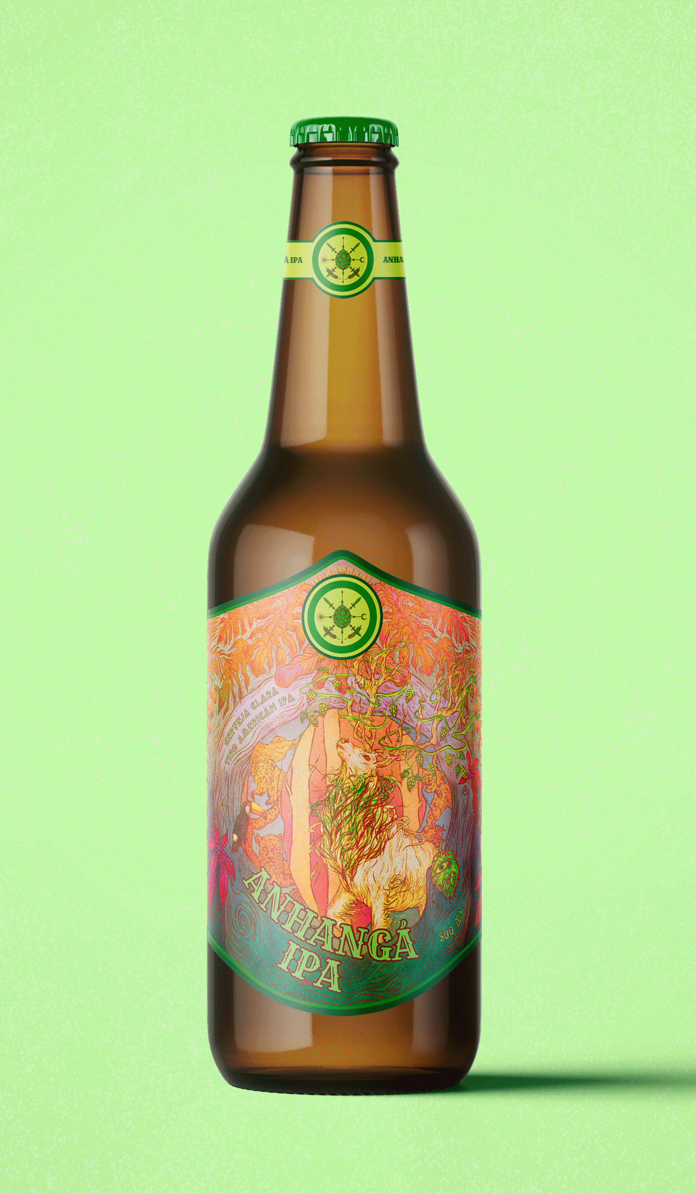 Mil Sagas Brewery beer bottle label illustration