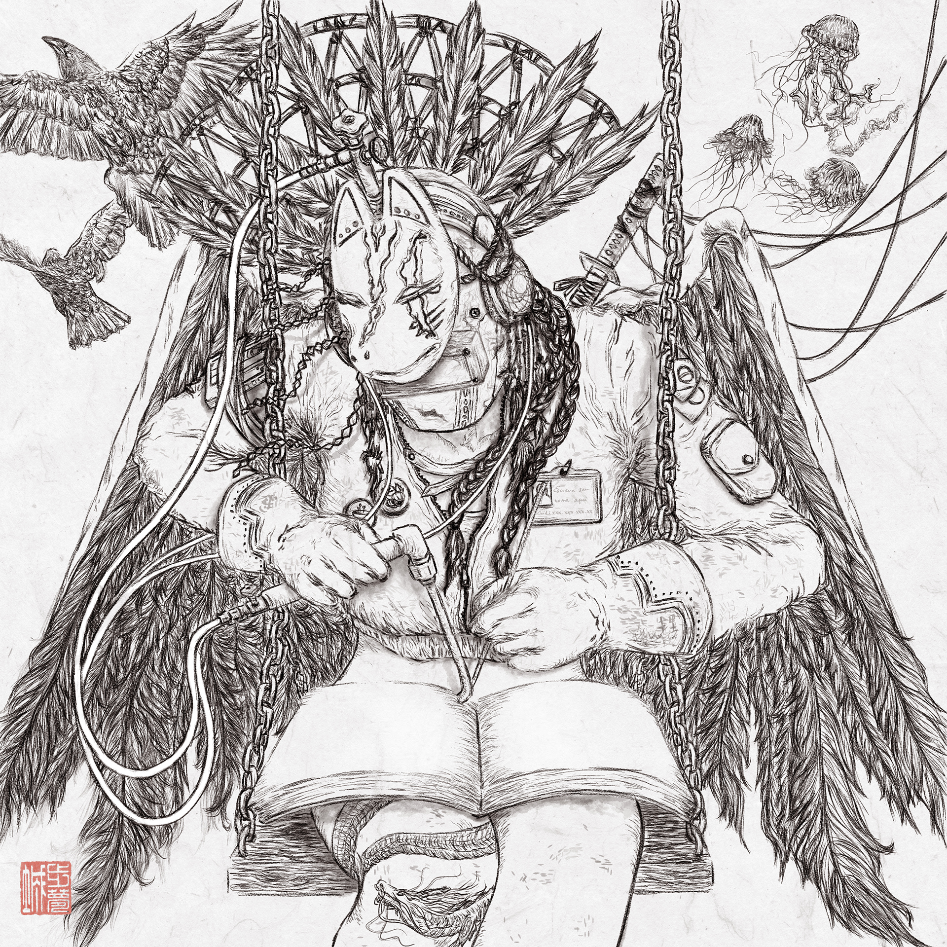 Lineart of cover illustration for the concept single by the alternative rock band FUNDIR