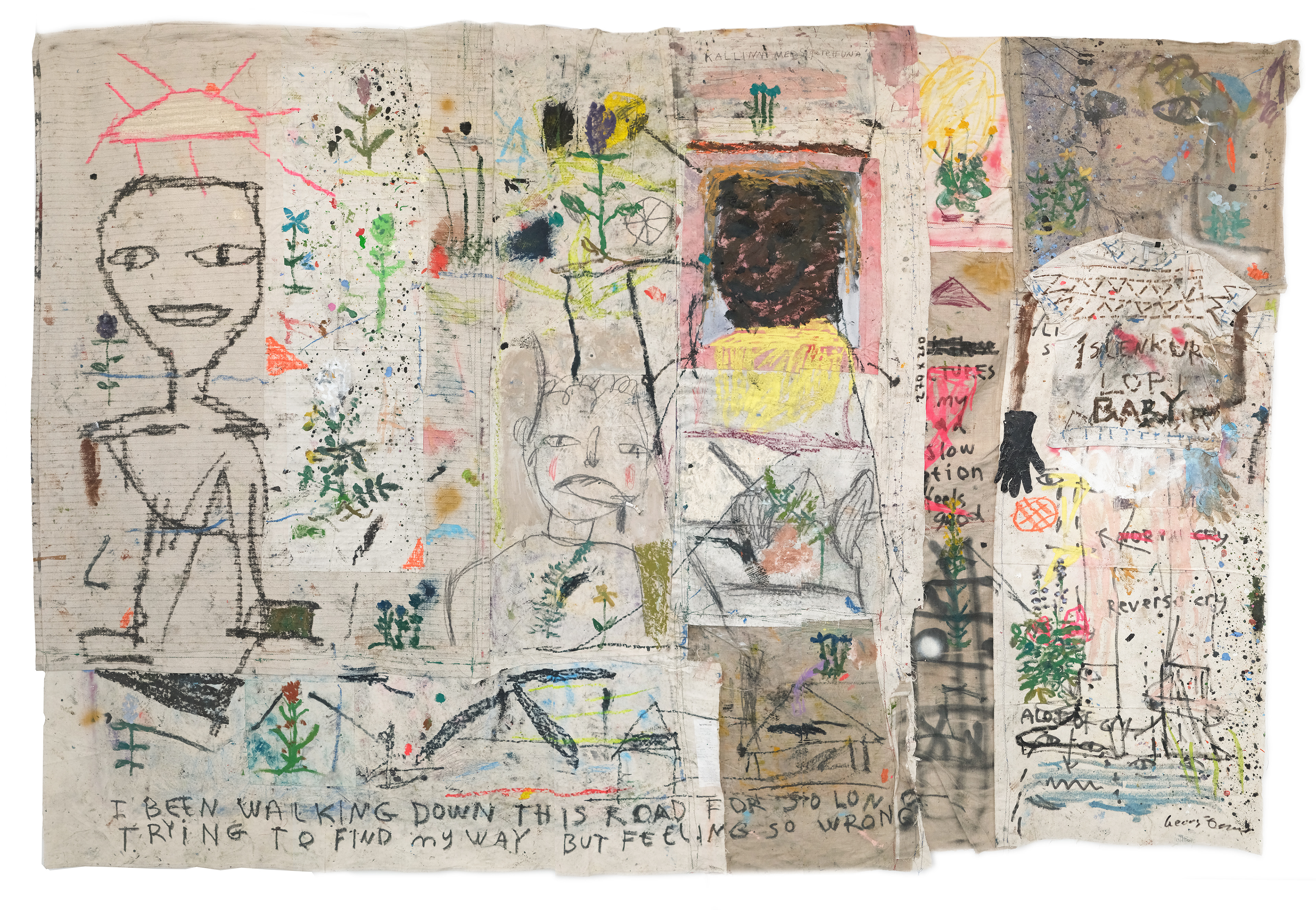 Verðurhorfur á landinu næstu daga. 3.9 x 2.5 m, oil, china marker on stitched canvas and carpet