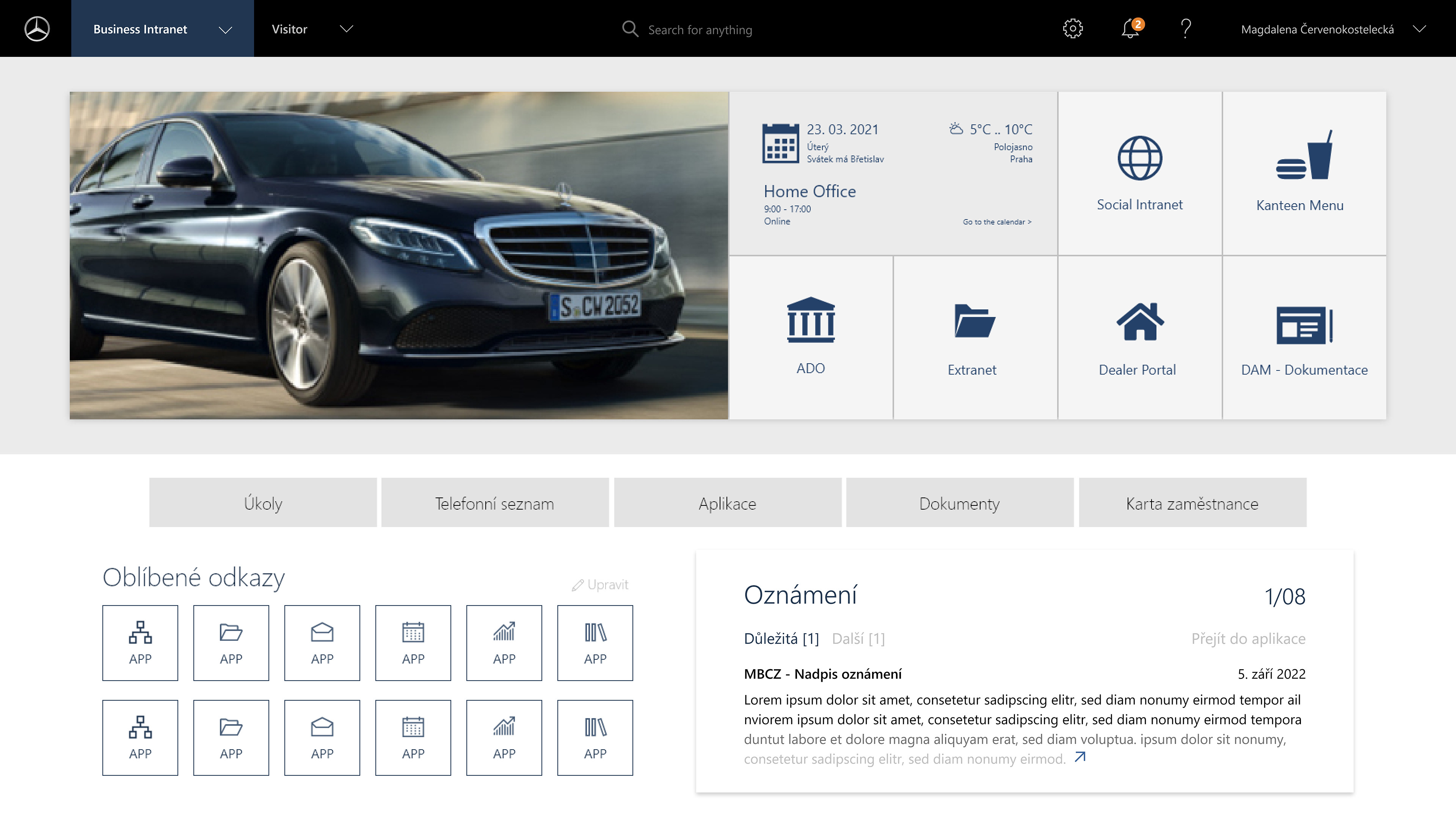 MBCZ corporate intranet redesign – homepage overview