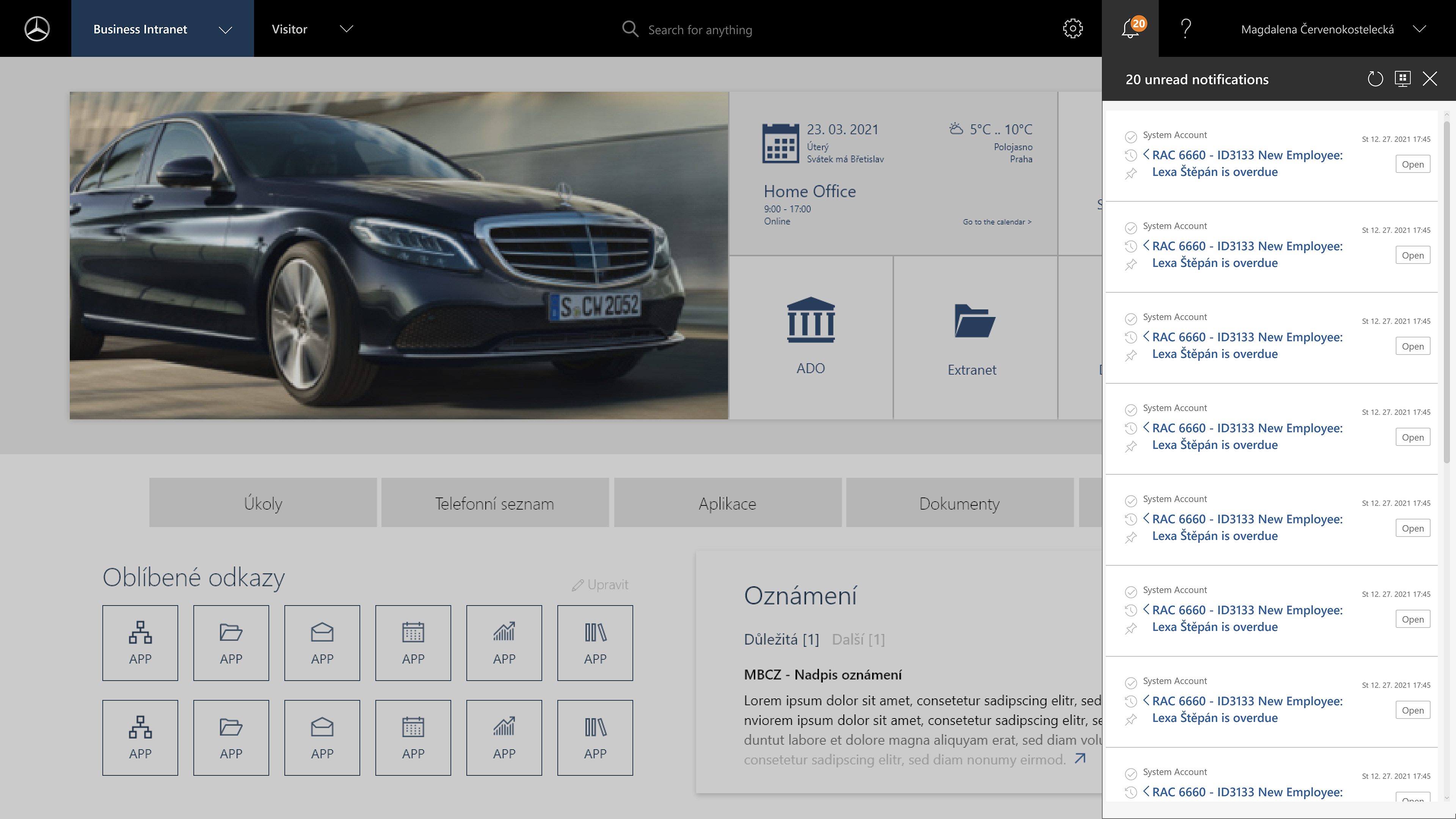 Open notification panel - options