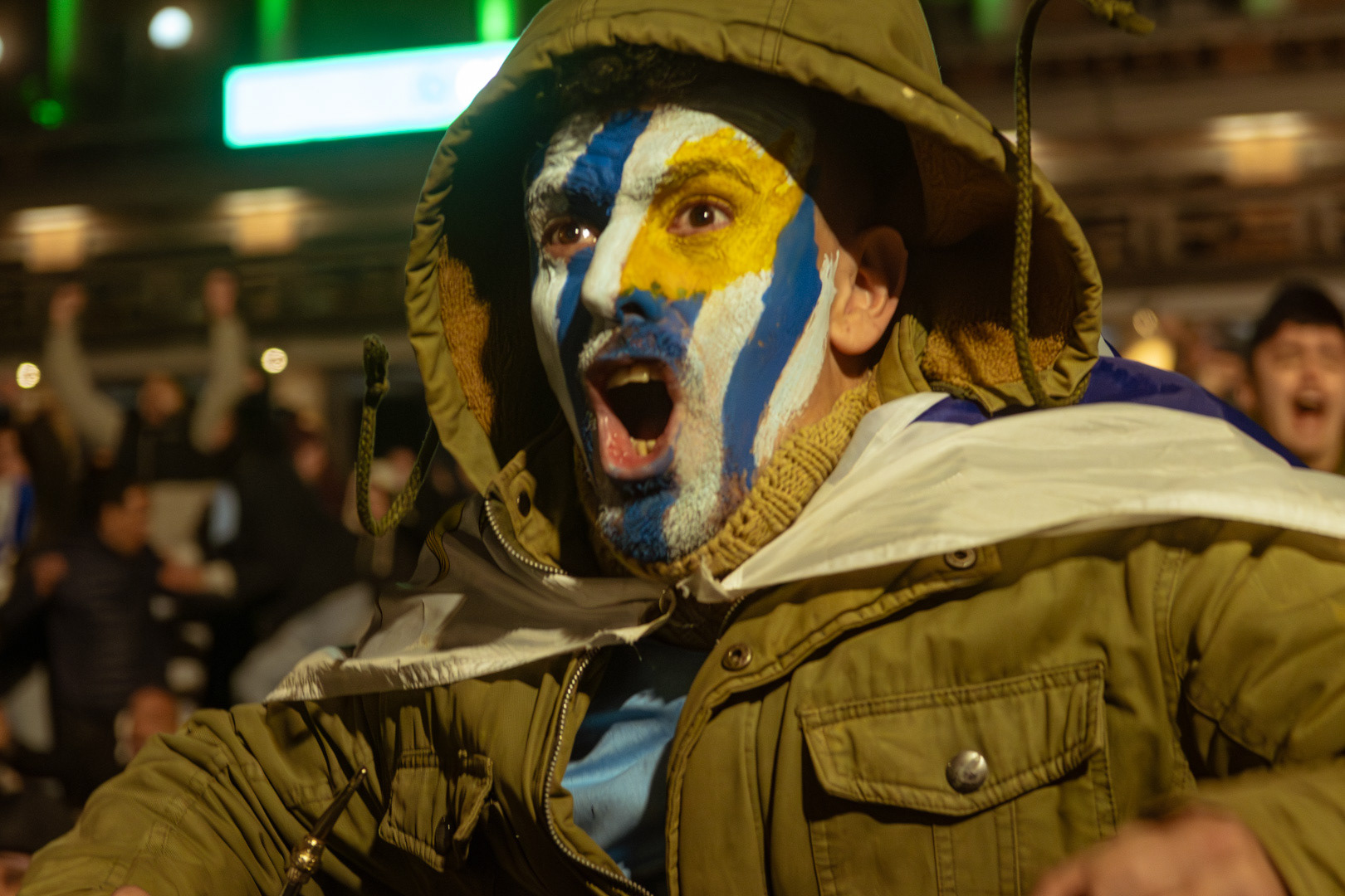 Festejos en la explanada de la Intendencia Municipal de Montevideo, tras el gol decisivo que convierte Luciano Rodríguez en la final del Mundial FIFA sub 20 frente a Italia. 11 de junio de 2023.