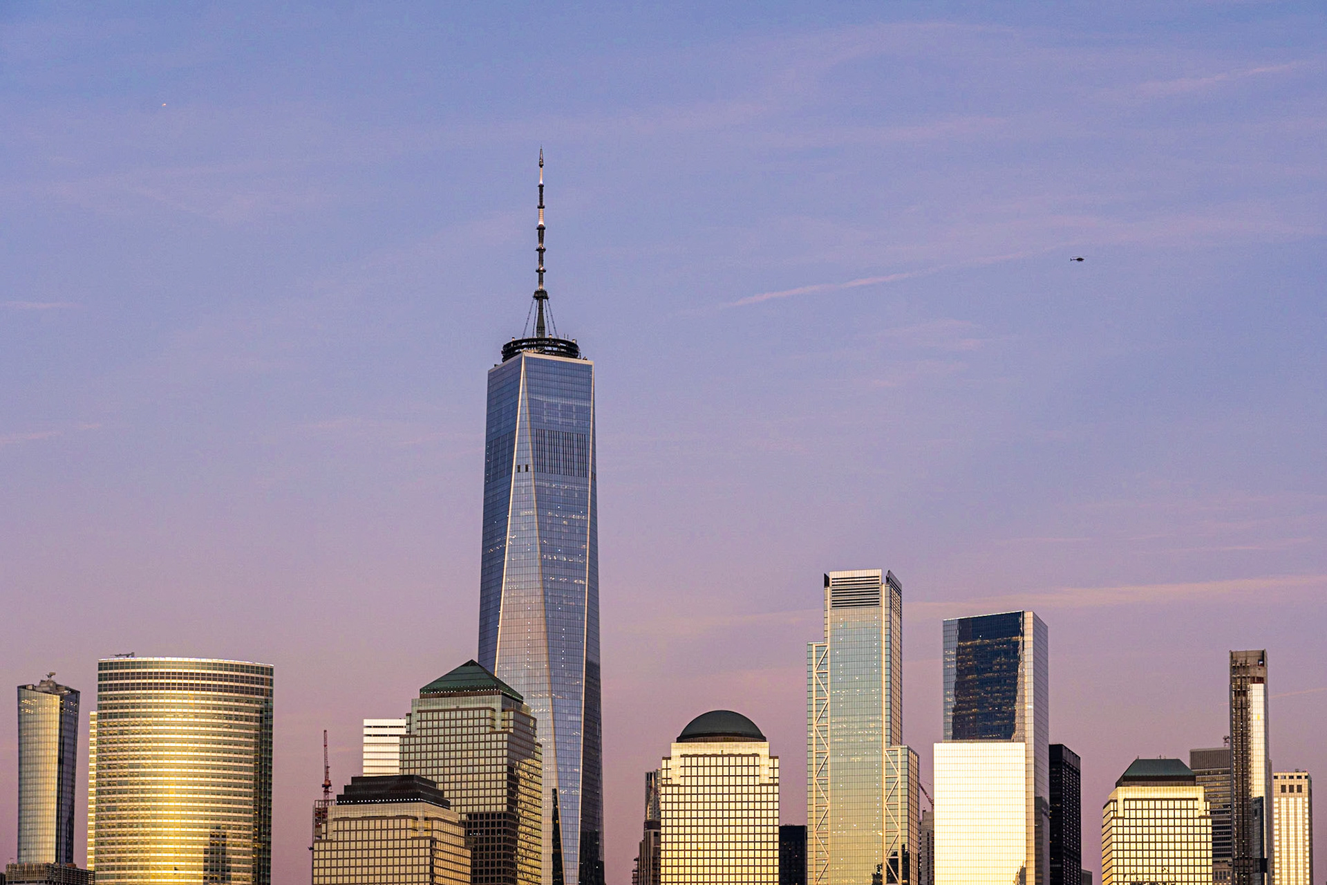 New York City, United States - September 18, 2019: Lower Manhattan skyline at night. View from Jersey City.