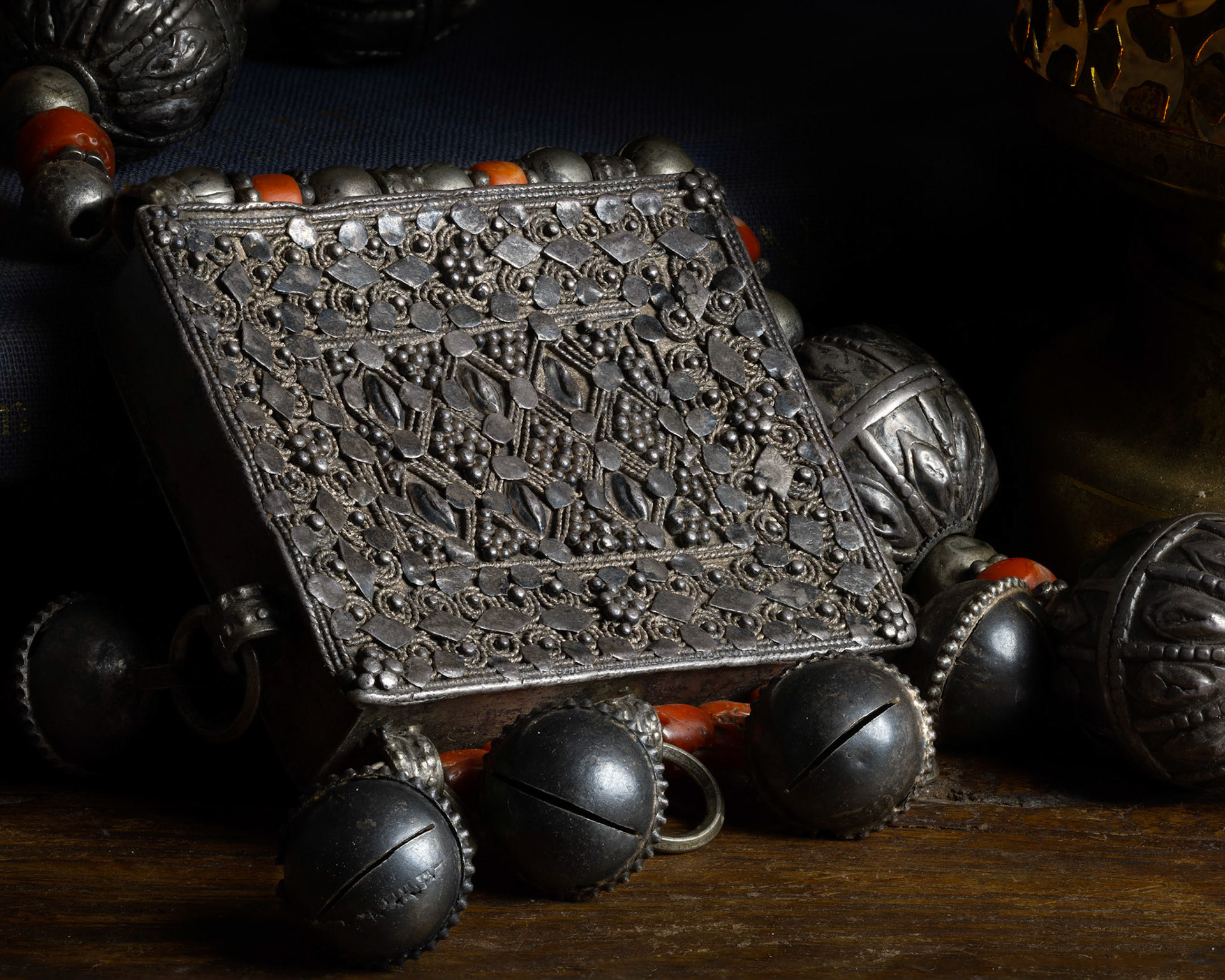 Yemeni Silver and Coral Hirz necklace