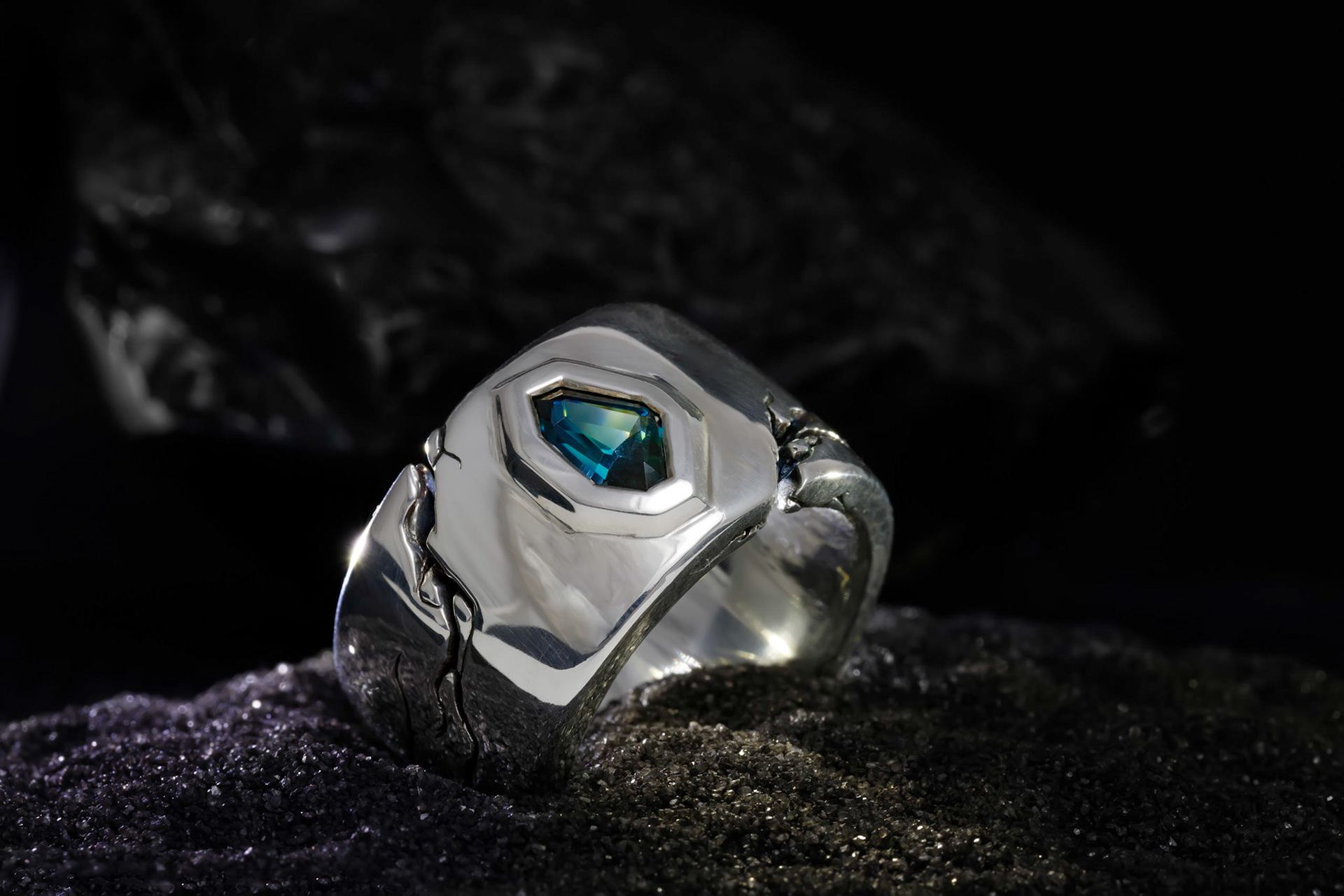 Sterling Silver and Parti Sapphire Ring