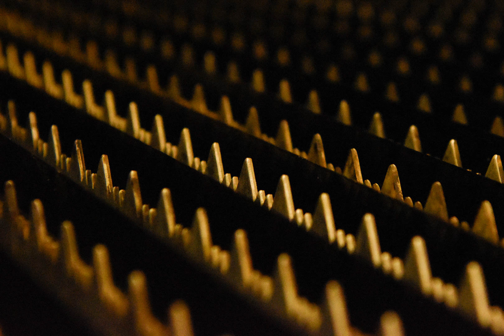 Teeth line the inside of a 3D printer used in microelectronics research  in the Engineering Building, Feb. 21. 