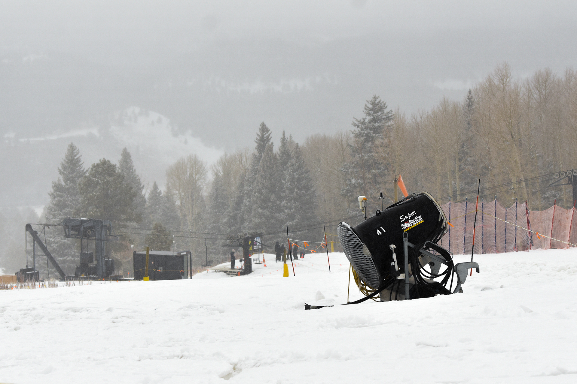 A snow-making machine that uses reclaimed water sits near a slope at Arizona Snowbowl, Jan. 22. 