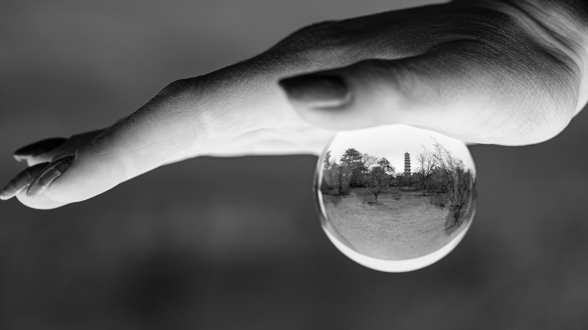 Looking through a glass sphere, Kew Gardens
