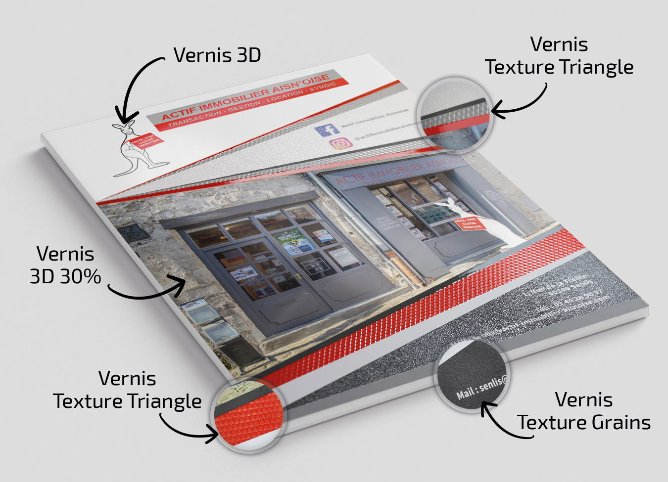 Chemise à rabats - Pelliculage + Vernis sélectif 3D Société "Actif Immobilier Aisn'Oise"