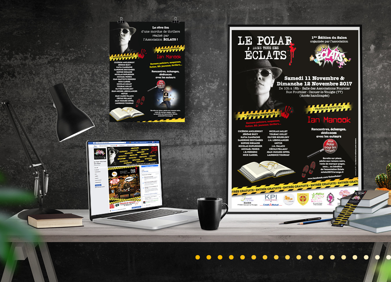 Communication salon "Le Polar dans tous ses Éclats" Chevalets / Marque-pages / Affiches / Flyers