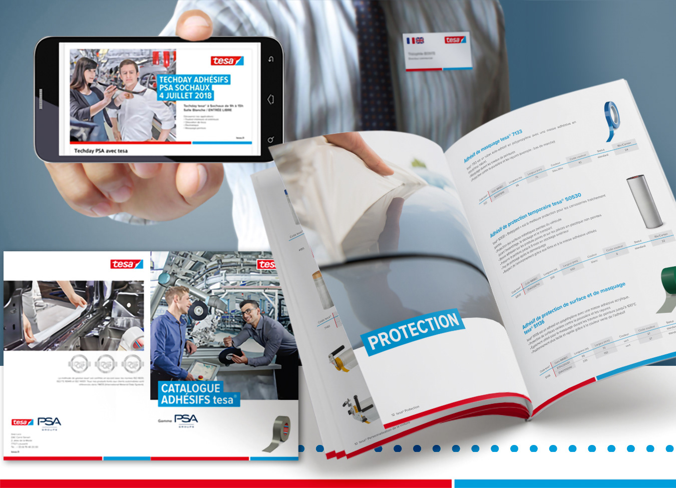 Catalogue industrie, badges et visuel Linkedin  Société "tesa"