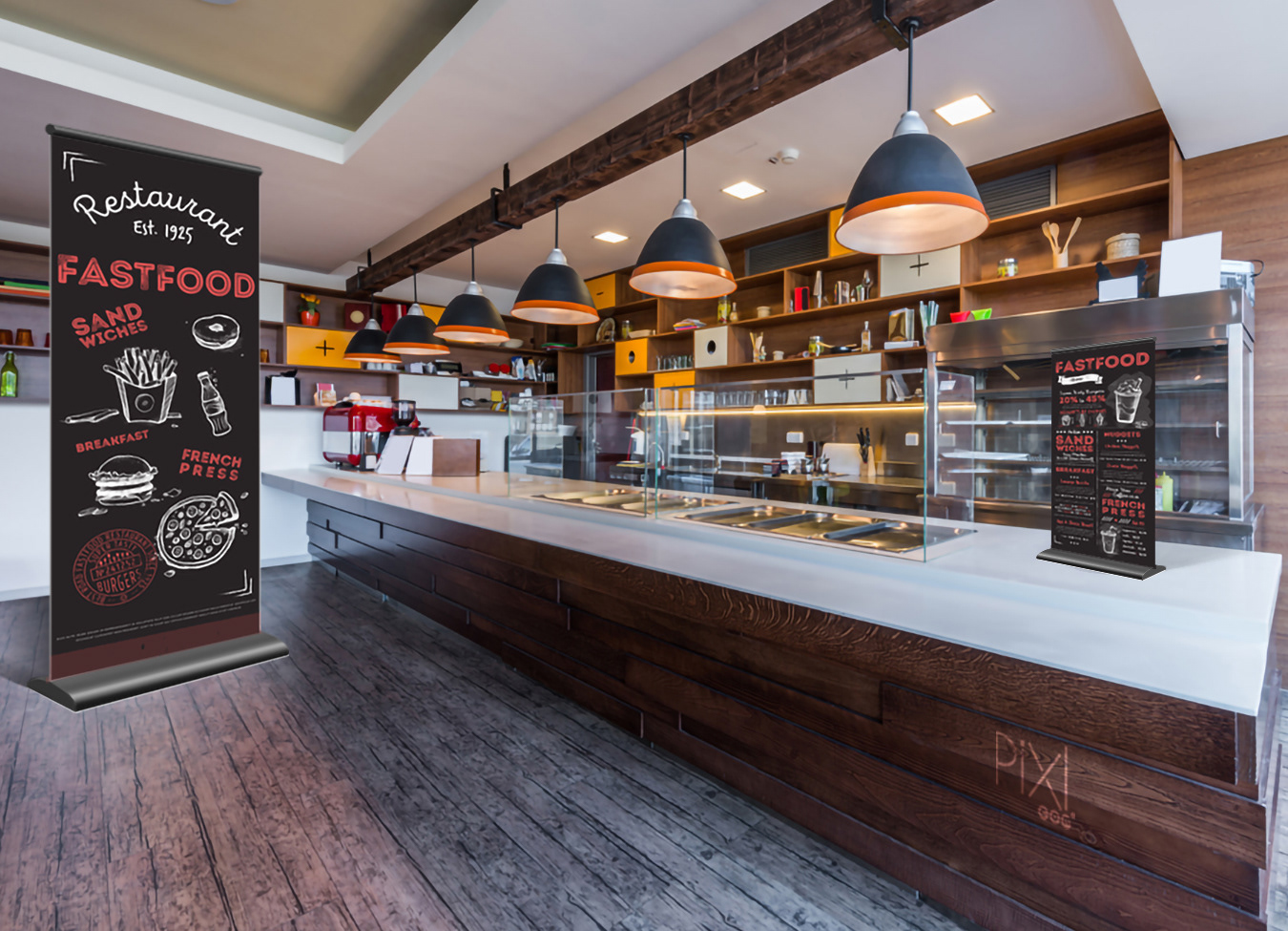 Mise en situation Enrouleur de comptoir A3 + enrouleur de sol