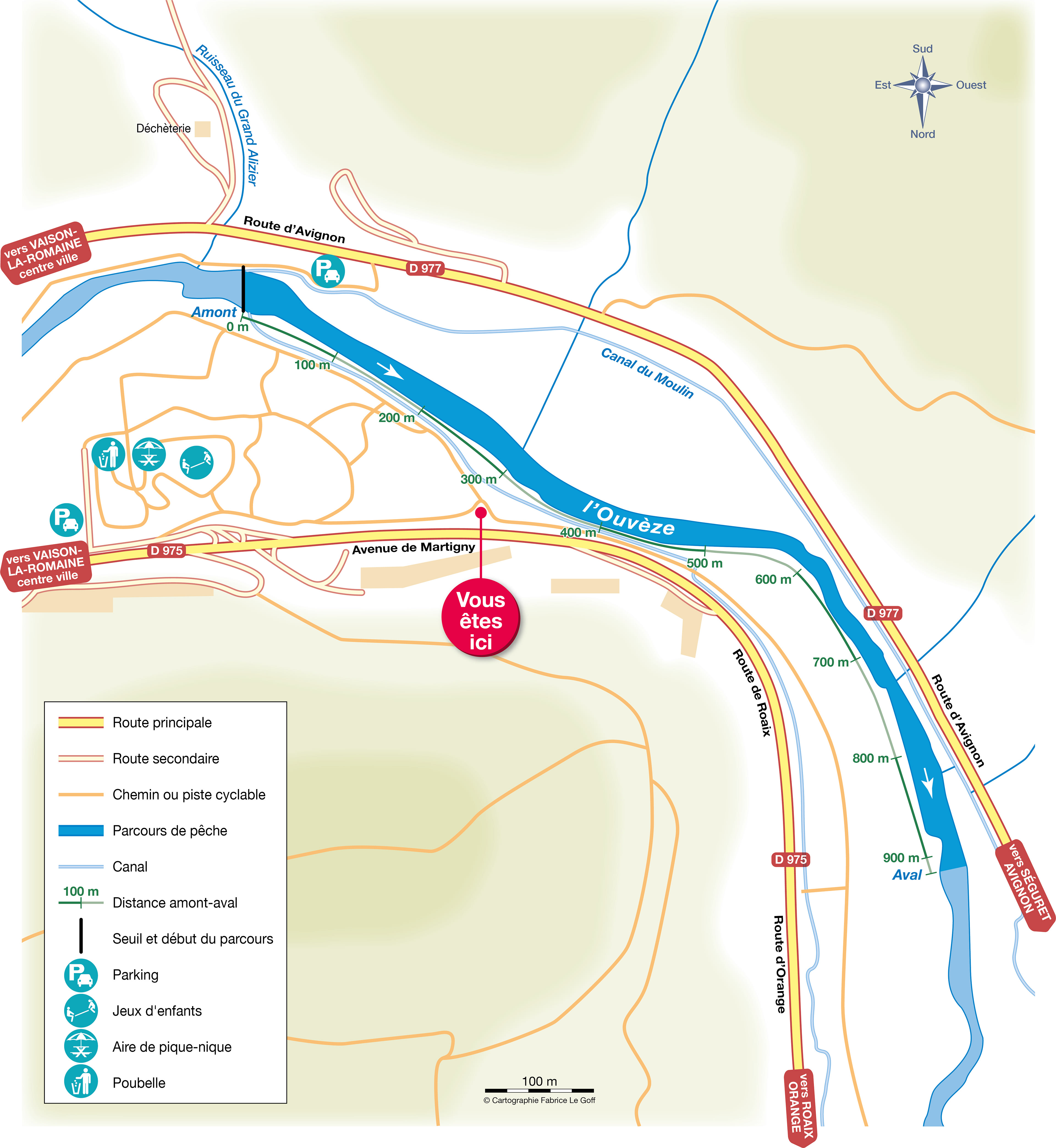 Parcours halieutique de Vaison-la-Romaine (84) • Fédération de Vaucluse pour la Pêche • Cartographie Fabrice Le Goff