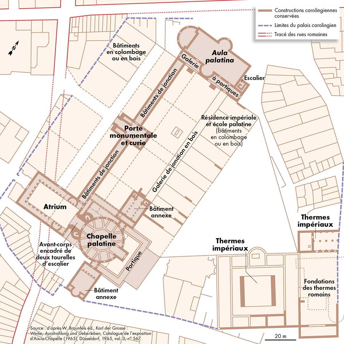 Le palais d'Aix-la-Chapelle (empire carolingien) • Atlas de la France médiévale • Éditions Autrement • Cartographie Fabrice Le Goff